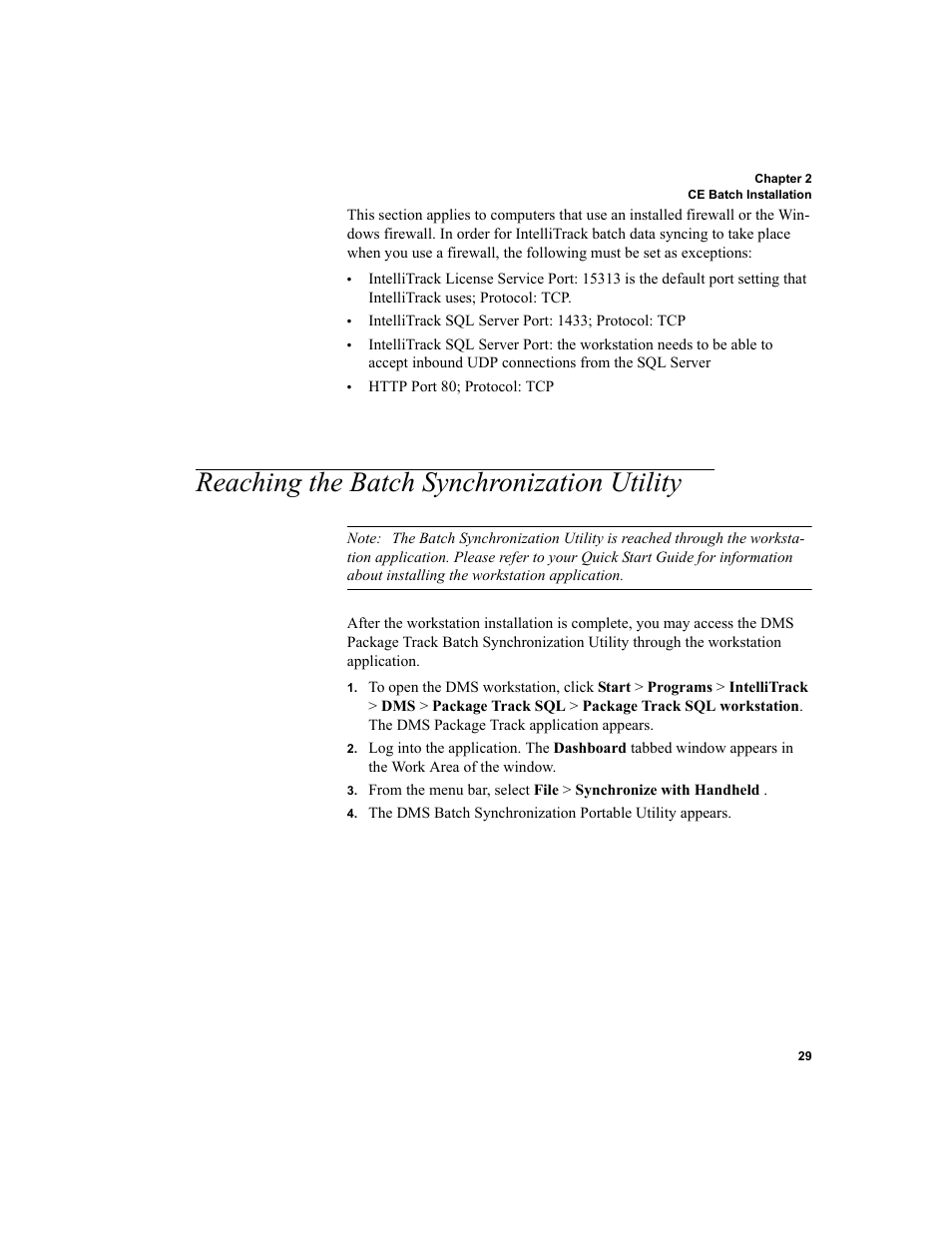 Reaching the batch synchronization utility | IntelliTrack Package Track User Manual | Page 43 / 296