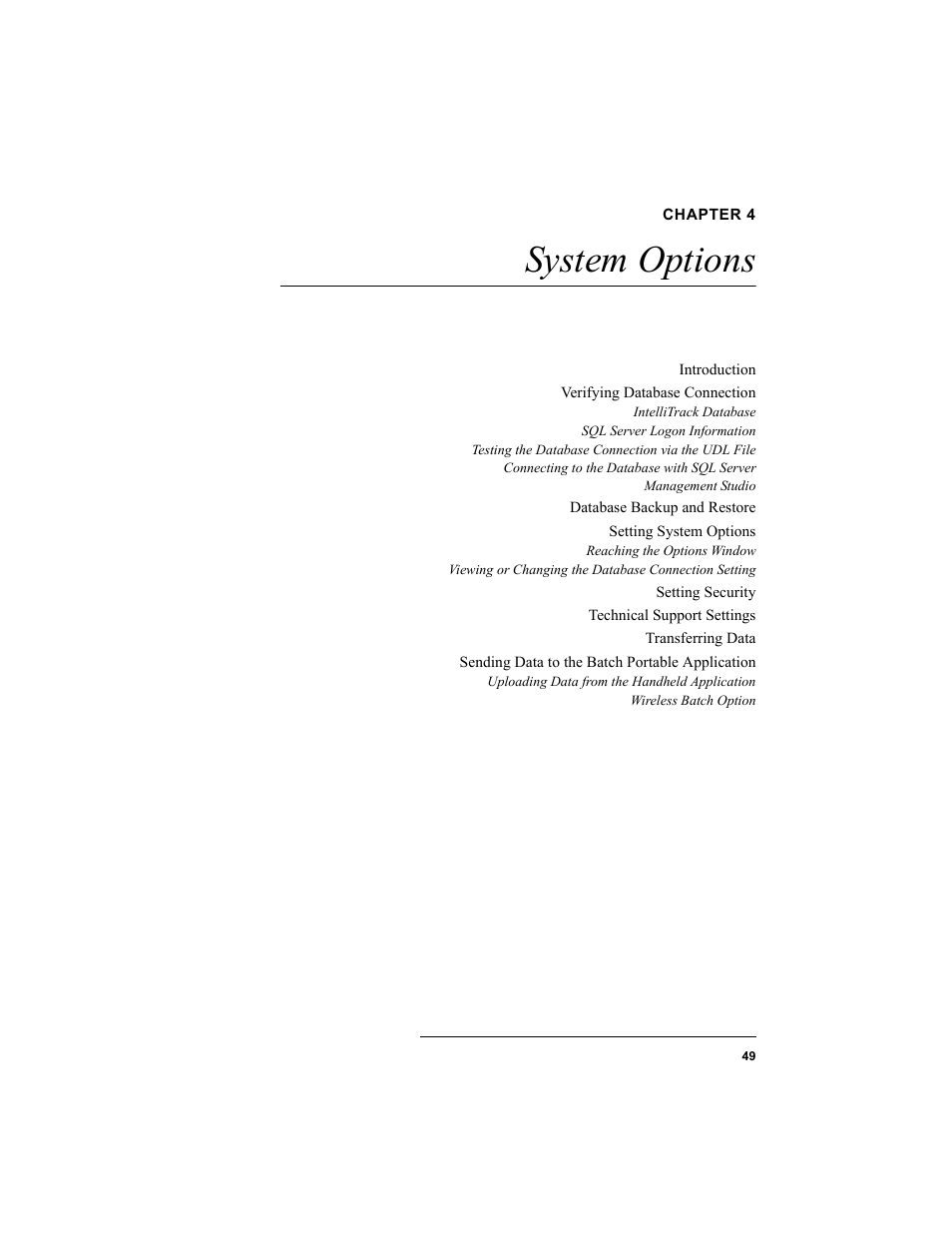 Chapter 4, System options, Chapter 4: system options | System | IntelliTrack Package Track User Manual | Page 63 / 296