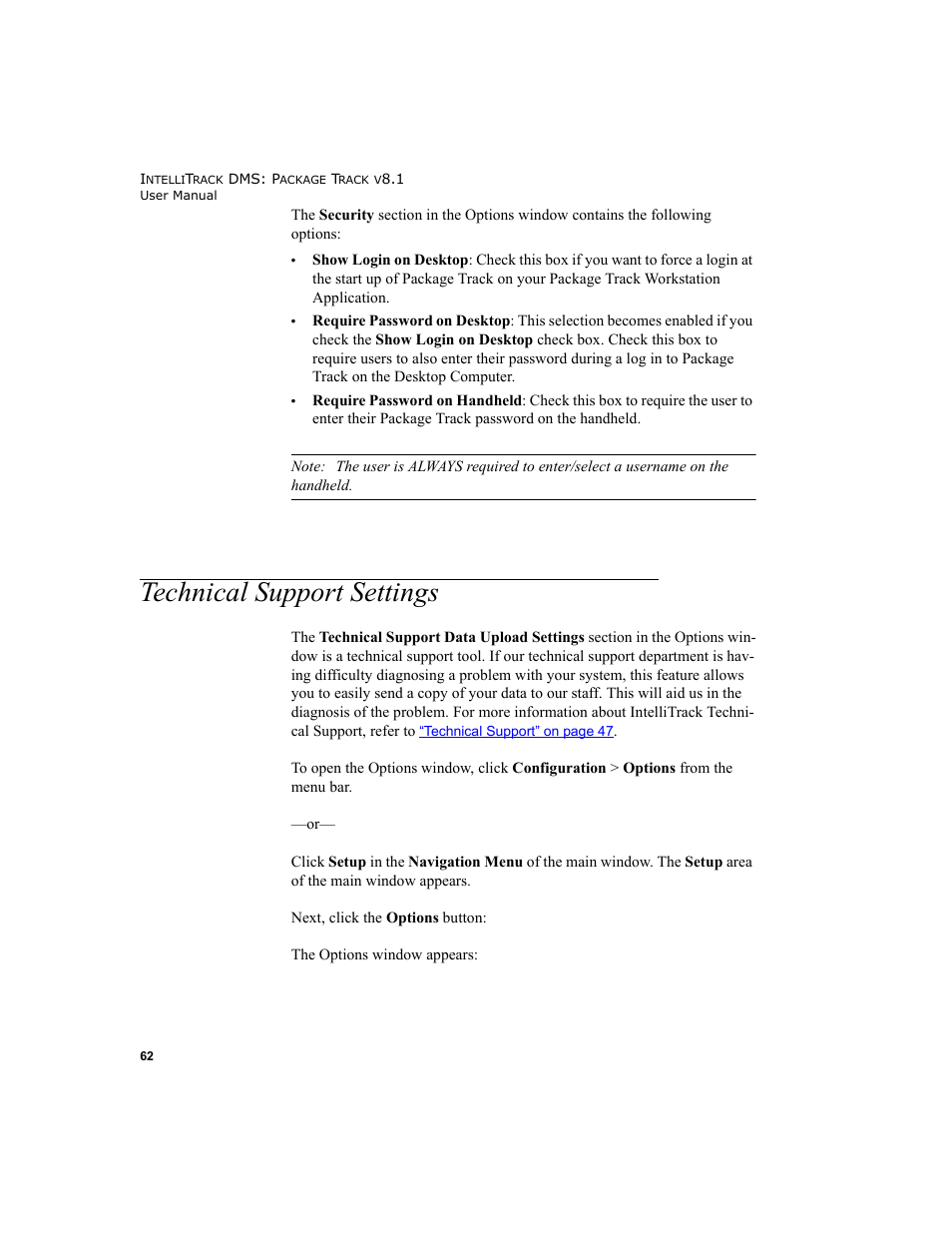 Technical support settings | IntelliTrack Package Track User Manual | Page 76 / 296