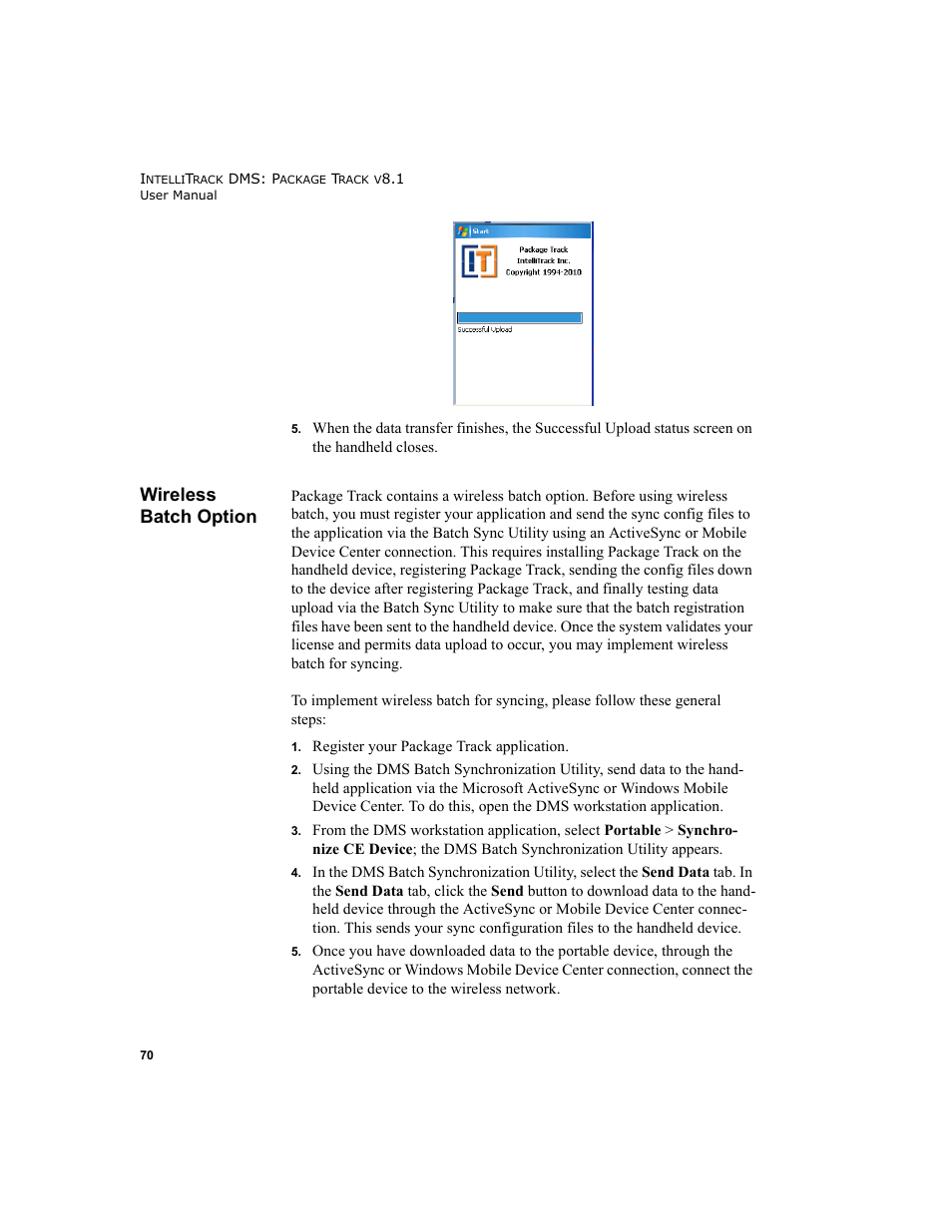 Wireless batch option | IntelliTrack Package Track User Manual | Page 84 / 296