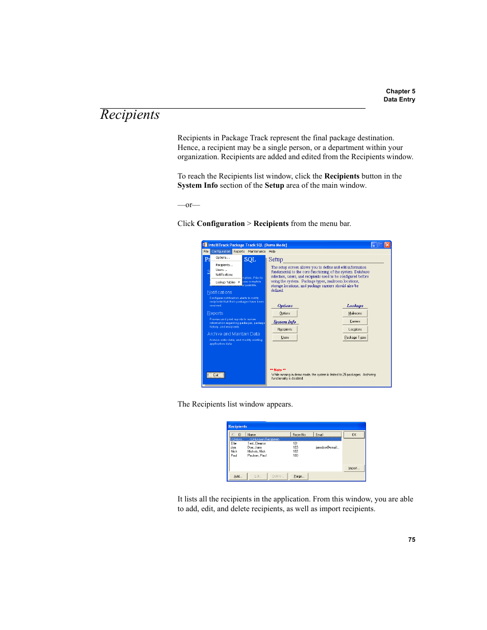 Recipients | IntelliTrack Package Track User Manual | Page 89 / 296