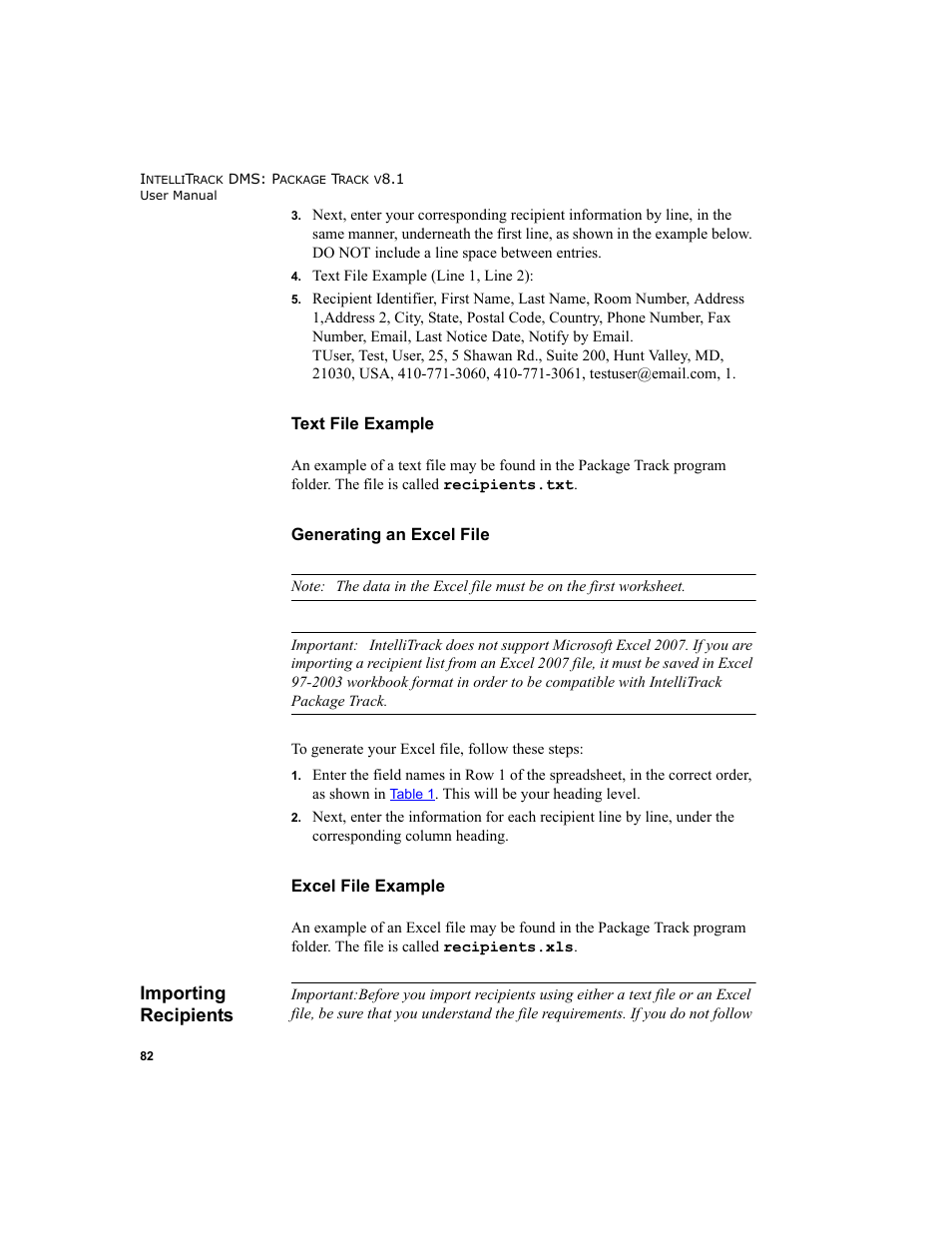 Importing recipients | IntelliTrack Package Track User Manual | Page 96 / 296