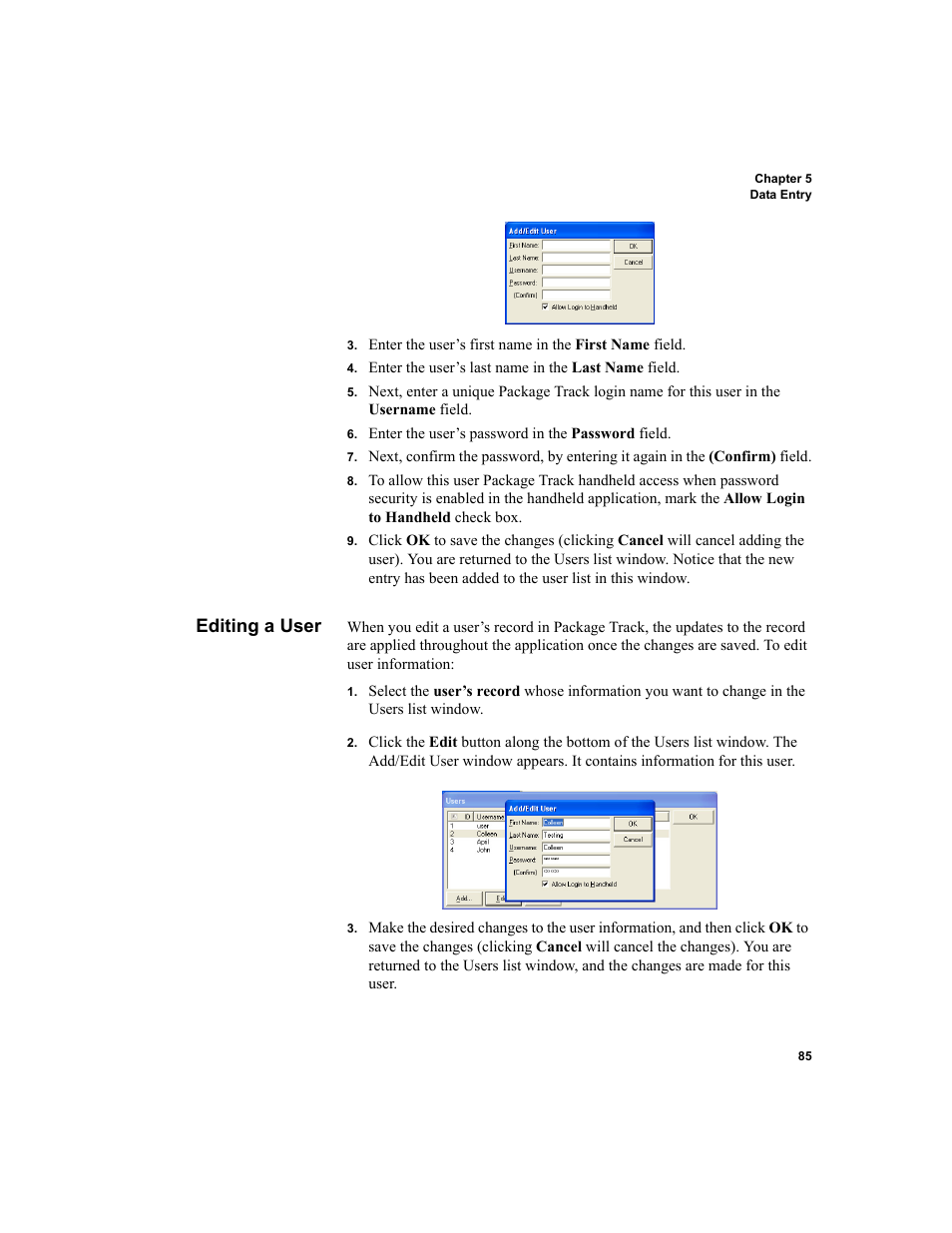 Editing a user | IntelliTrack Package Track User Manual | Page 99 / 296