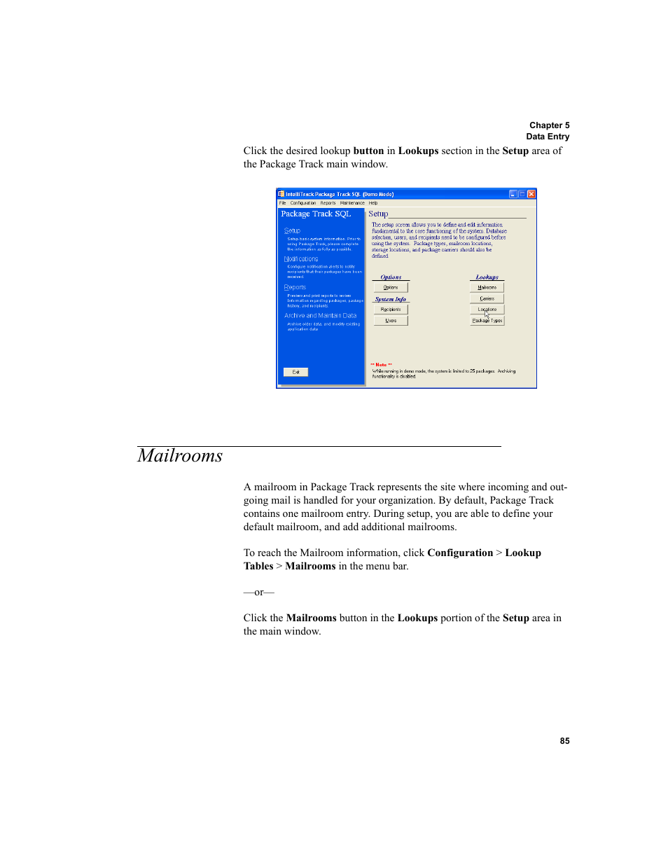 Mailrooms, Mailrooms 85 | IntelliTrack Package Track User Manual | Page 101 / 230