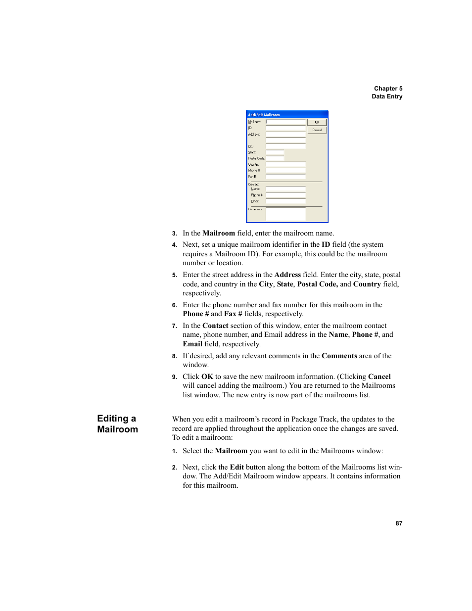Editing a mailroom | IntelliTrack Package Track User Manual | Page 103 / 230
