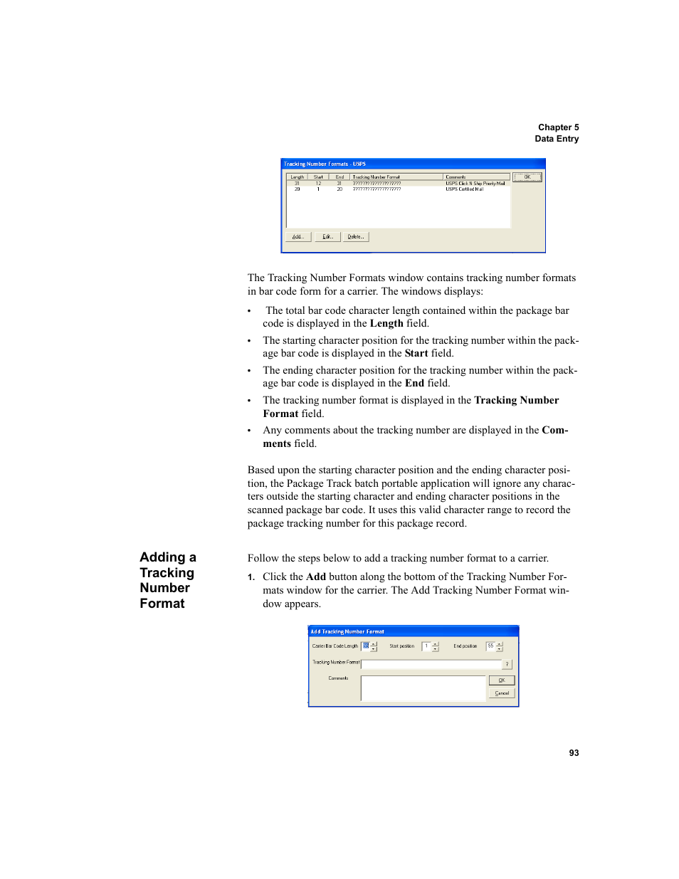 Adding a tracking number format | IntelliTrack Package Track User Manual | Page 109 / 230