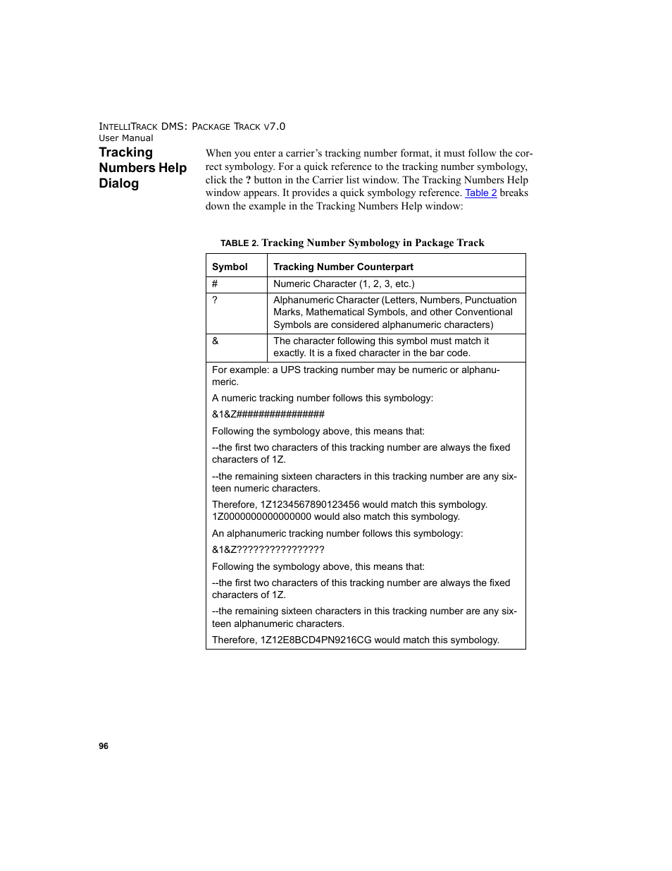 Tracking numbers help dialog | IntelliTrack Package Track User Manual | Page 112 / 230