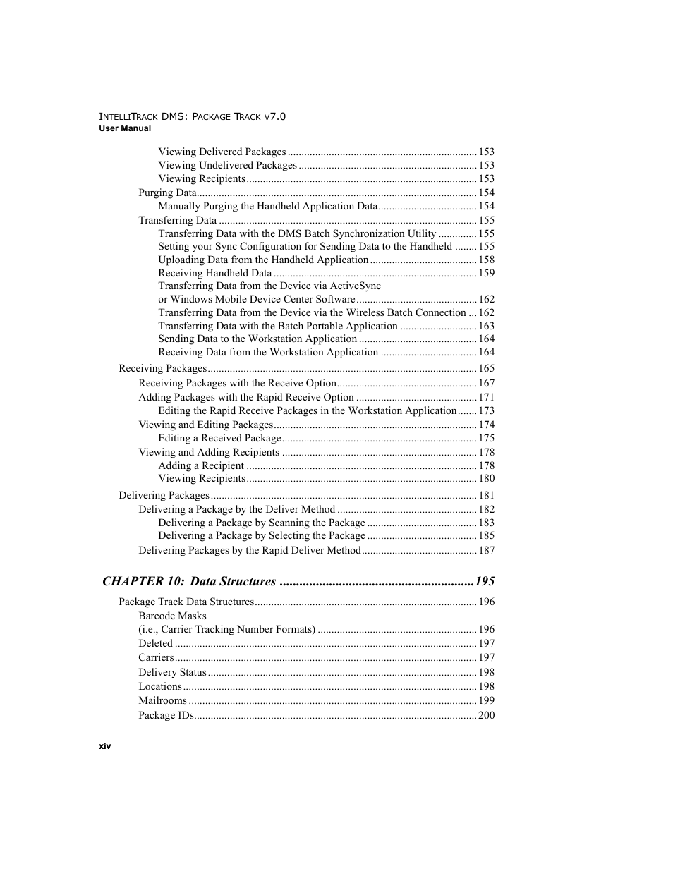 Chapter 10: data structures | IntelliTrack Package Track User Manual | Page 14 / 230