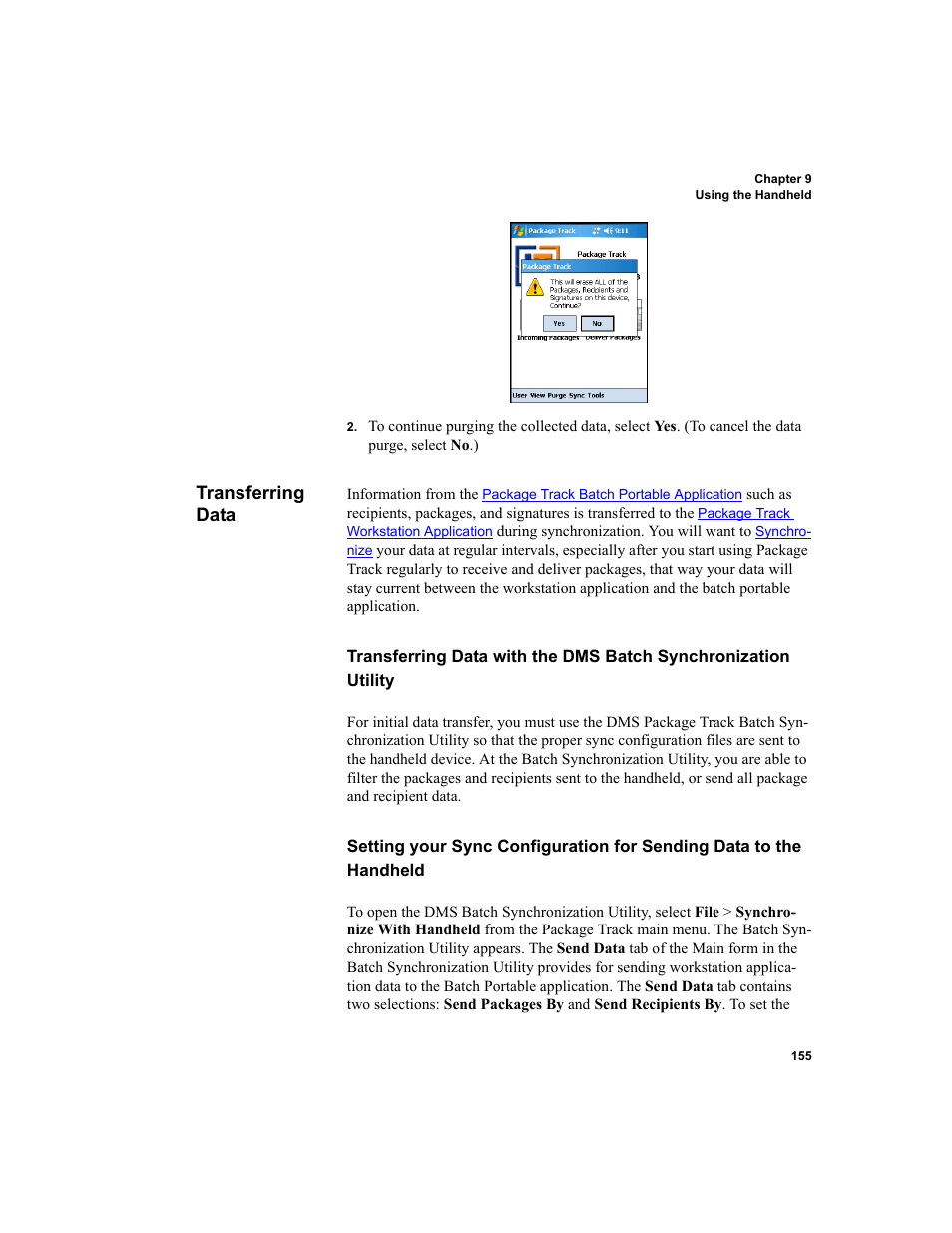 Transferring data | IntelliTrack Package Track User Manual | Page 171 / 230