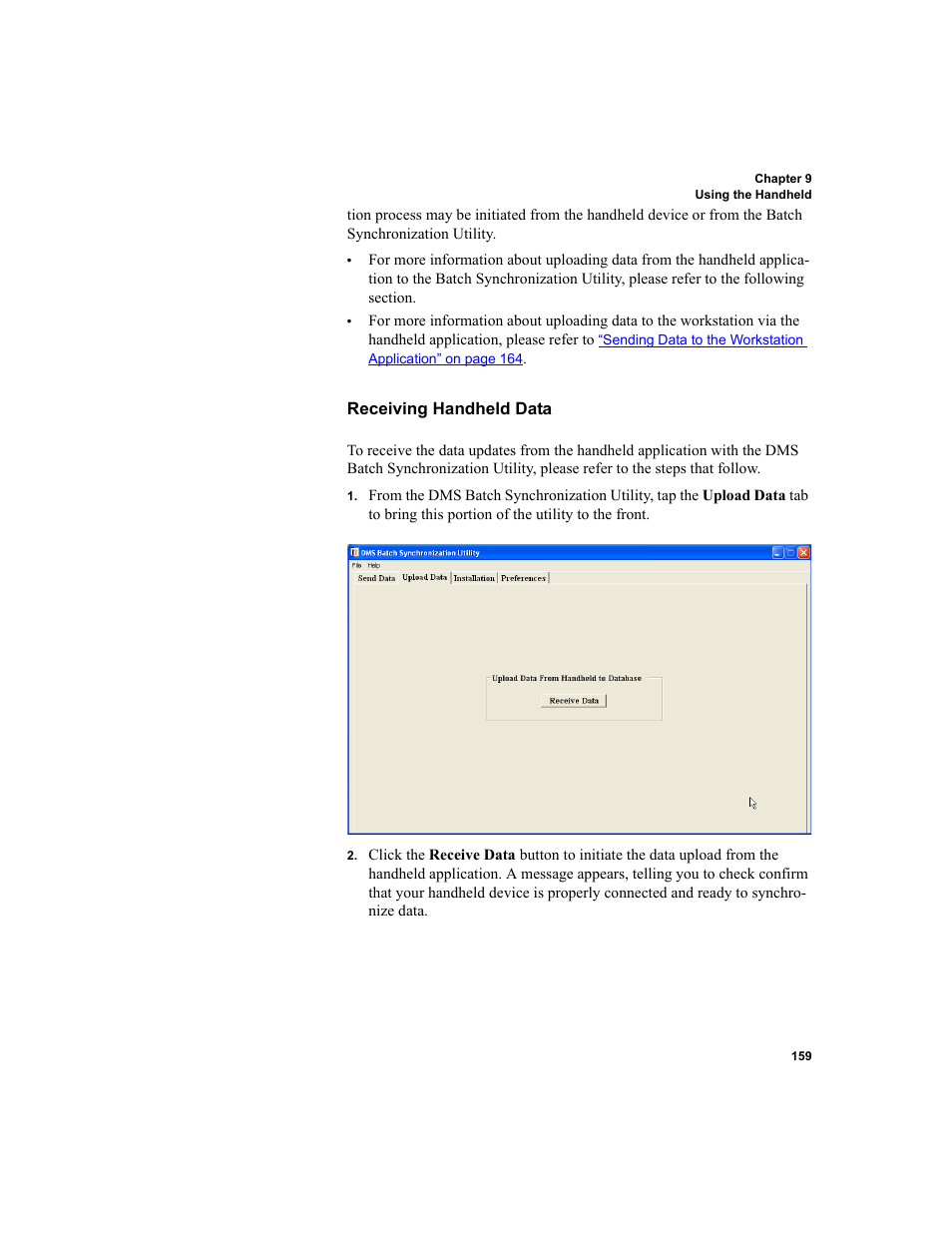 Receiving handheld, Receiving handheld data | IntelliTrack Package Track User Manual | Page 175 / 230
