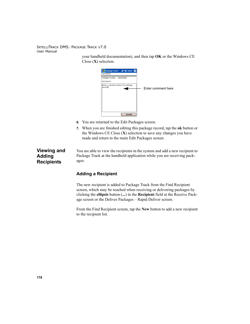 Viewing and adding recipients, Adding a recipient | IntelliTrack Package Track User Manual | Page 194 / 230