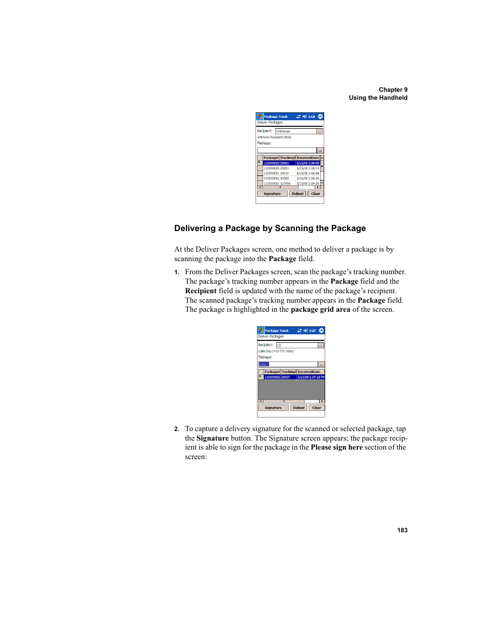 Delivering a package by scanning the package | IntelliTrack Package Track User Manual | Page 199 / 230