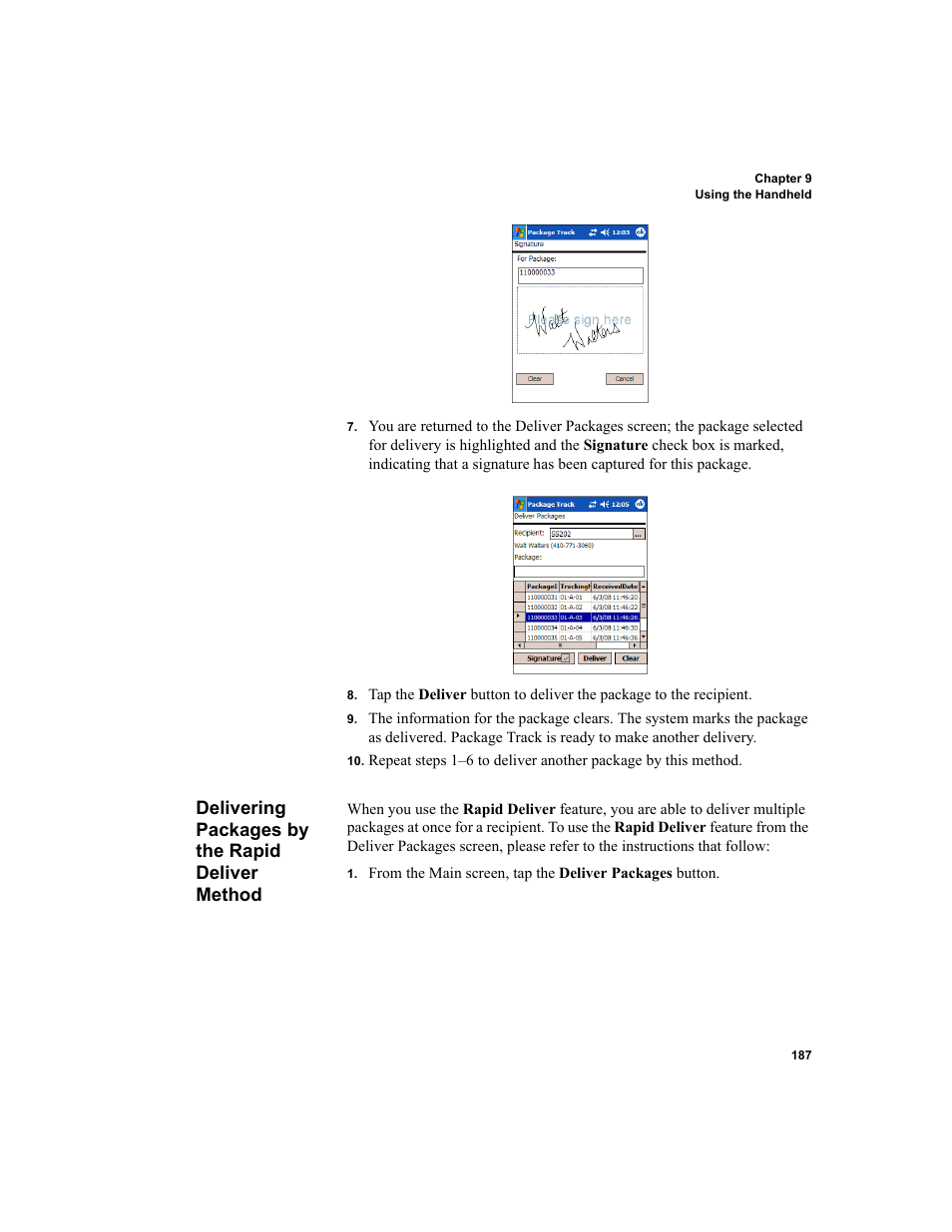 Delivering packages by the rapid deliver method | IntelliTrack Package Track User Manual | Page 203 / 230