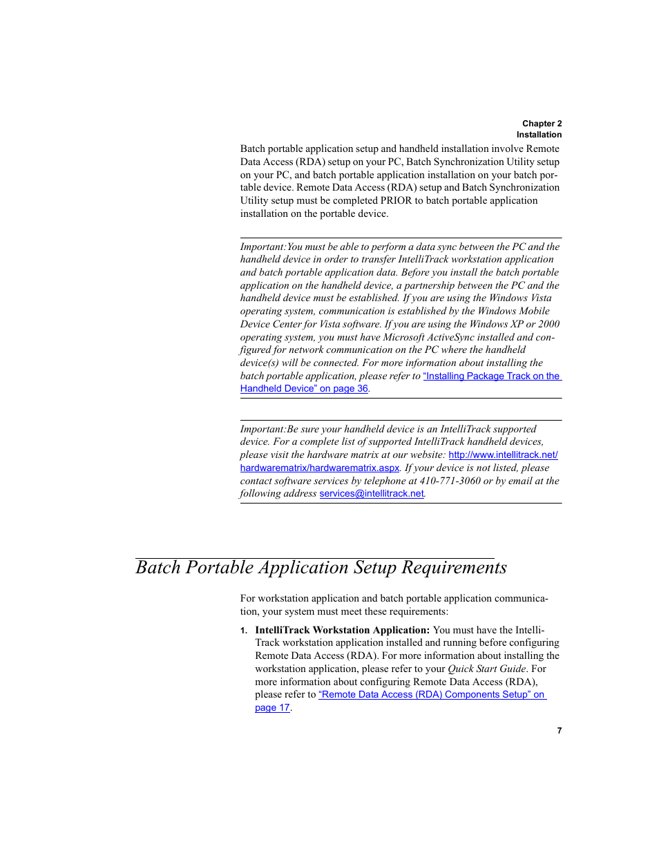 Batch portable application setup requirements, Batch portable application setup requirements 7 | IntelliTrack Package Track User Manual | Page 23 / 230