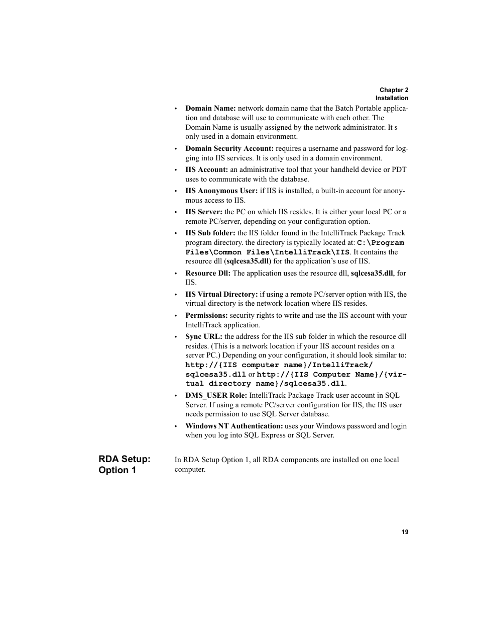 Rda setup: option 1 | IntelliTrack Package Track User Manual | Page 35 / 230
