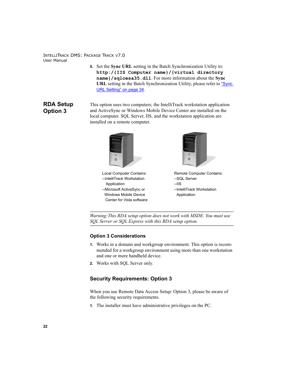 Rda setup option 3, Security requirements: option 3 | IntelliTrack Package Track User Manual | Page 38 / 230