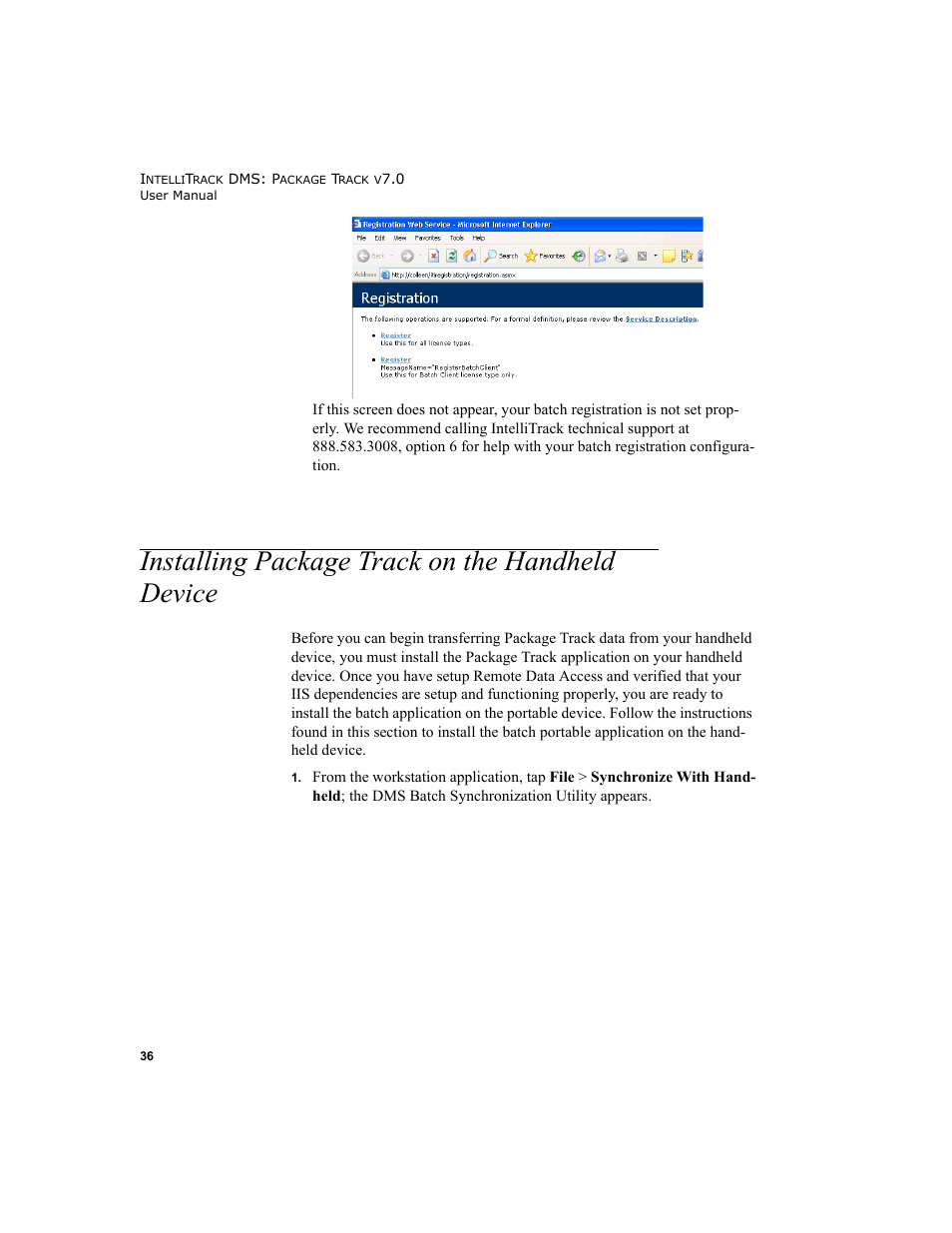 Installing package track on the handheld device, Installing package track on the handheld, Device 36 | Installing package track on the | IntelliTrack Package Track User Manual | Page 52 / 230