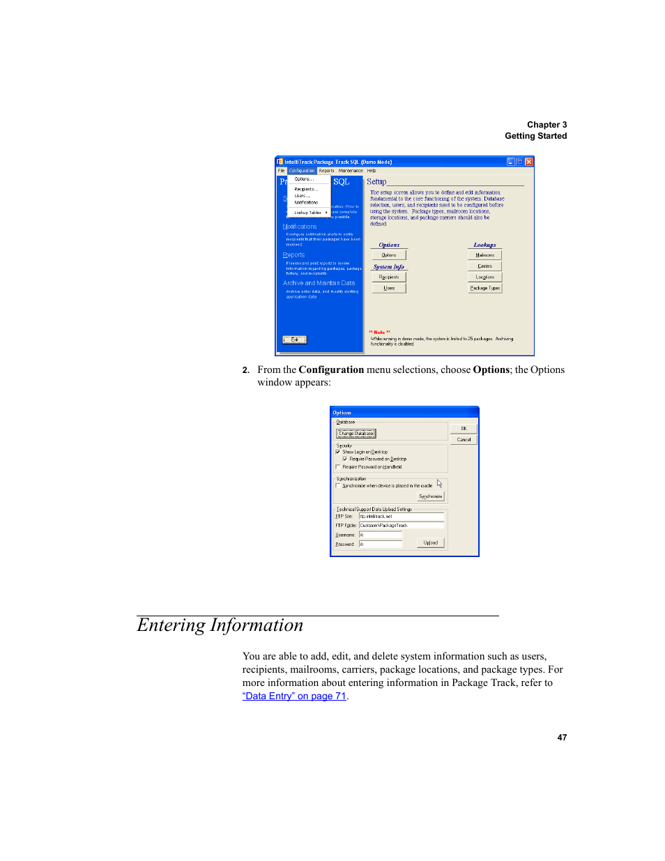 Entering information, Entering information 47 | IntelliTrack Package Track User Manual | Page 63 / 230