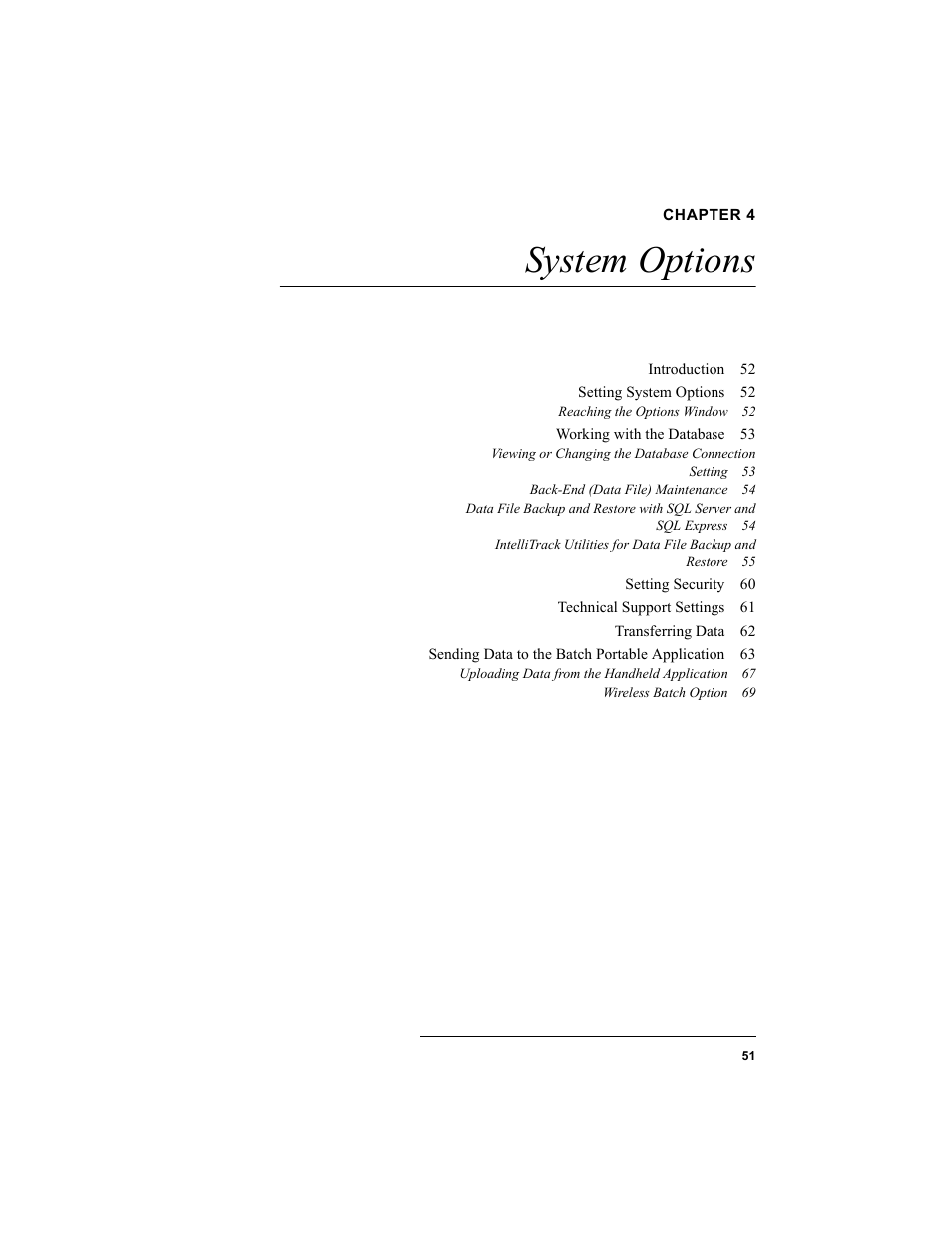 Chapter 4, System options, Chapter 4: system options | IntelliTrack Package Track User Manual | Page 67 / 230