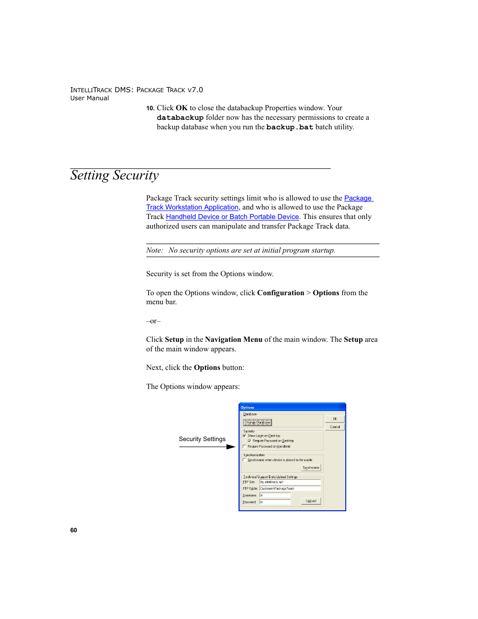 Setting security, Setting security 60 | IntelliTrack Package Track User Manual | Page 76 / 230