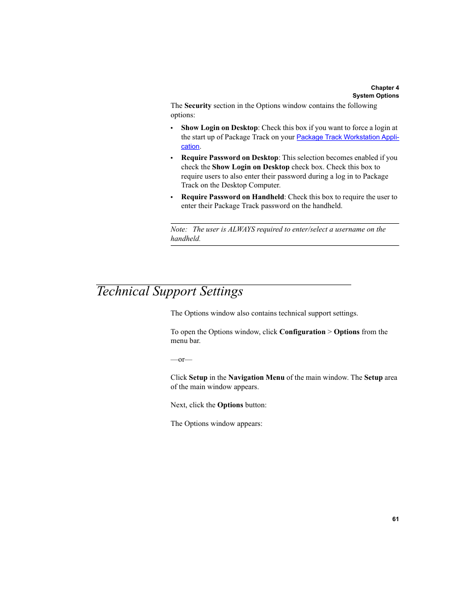Technical support settings, Technical support settings 61 | IntelliTrack Package Track User Manual | Page 77 / 230