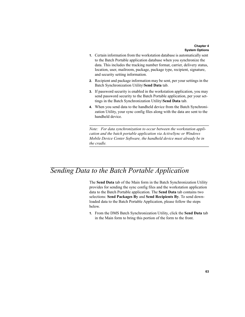 Sending data to the batch portable application, Sending data to the batch portable application 63 | IntelliTrack Package Track User Manual | Page 79 / 230