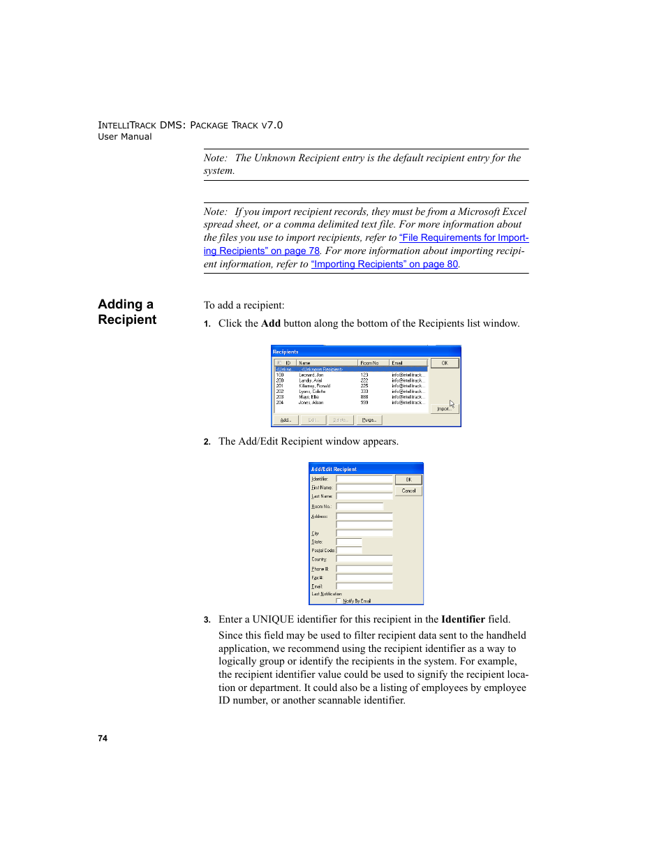 Adding a recipient | IntelliTrack Package Track User Manual | Page 90 / 230