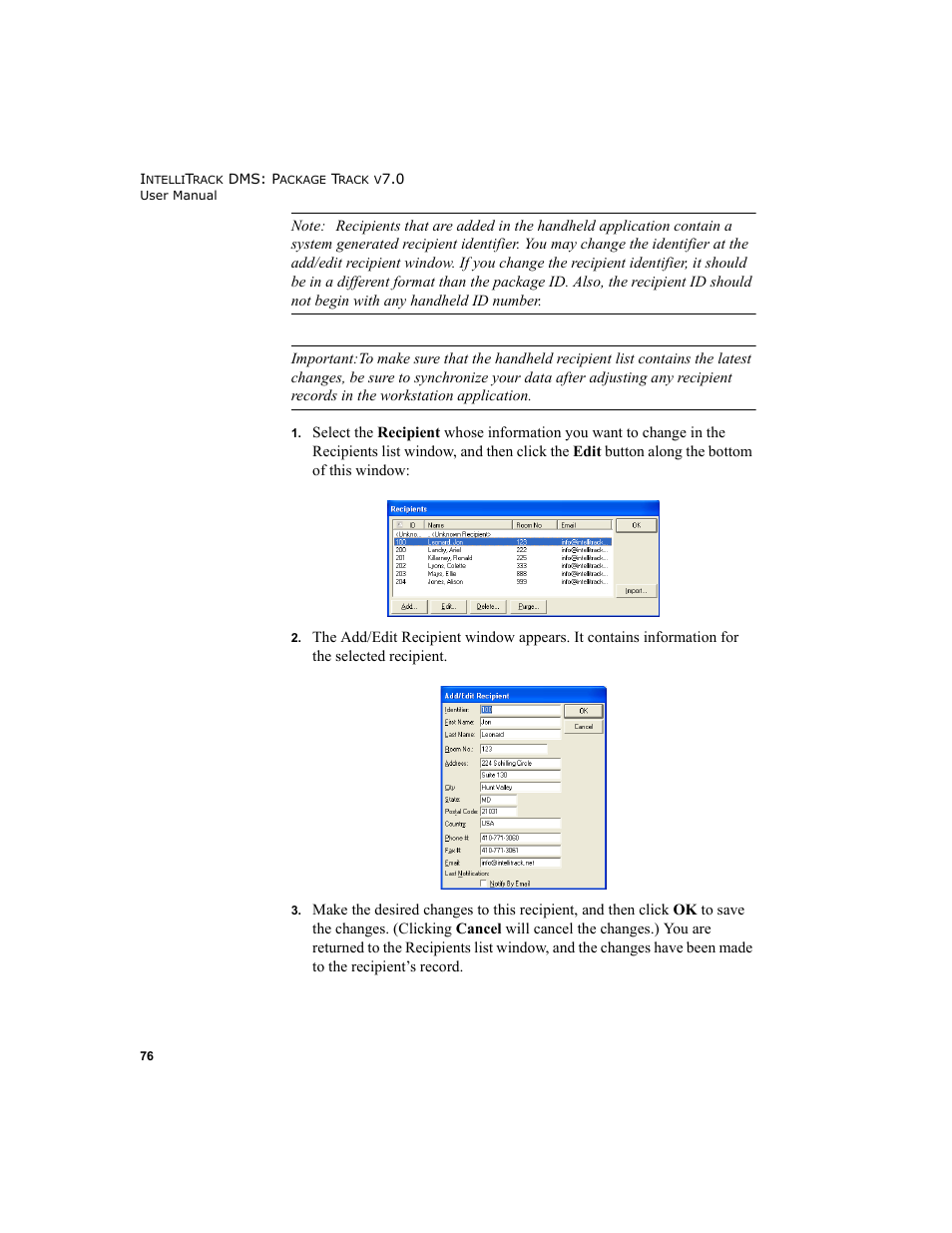 IntelliTrack Package Track User Manual | Page 92 / 230