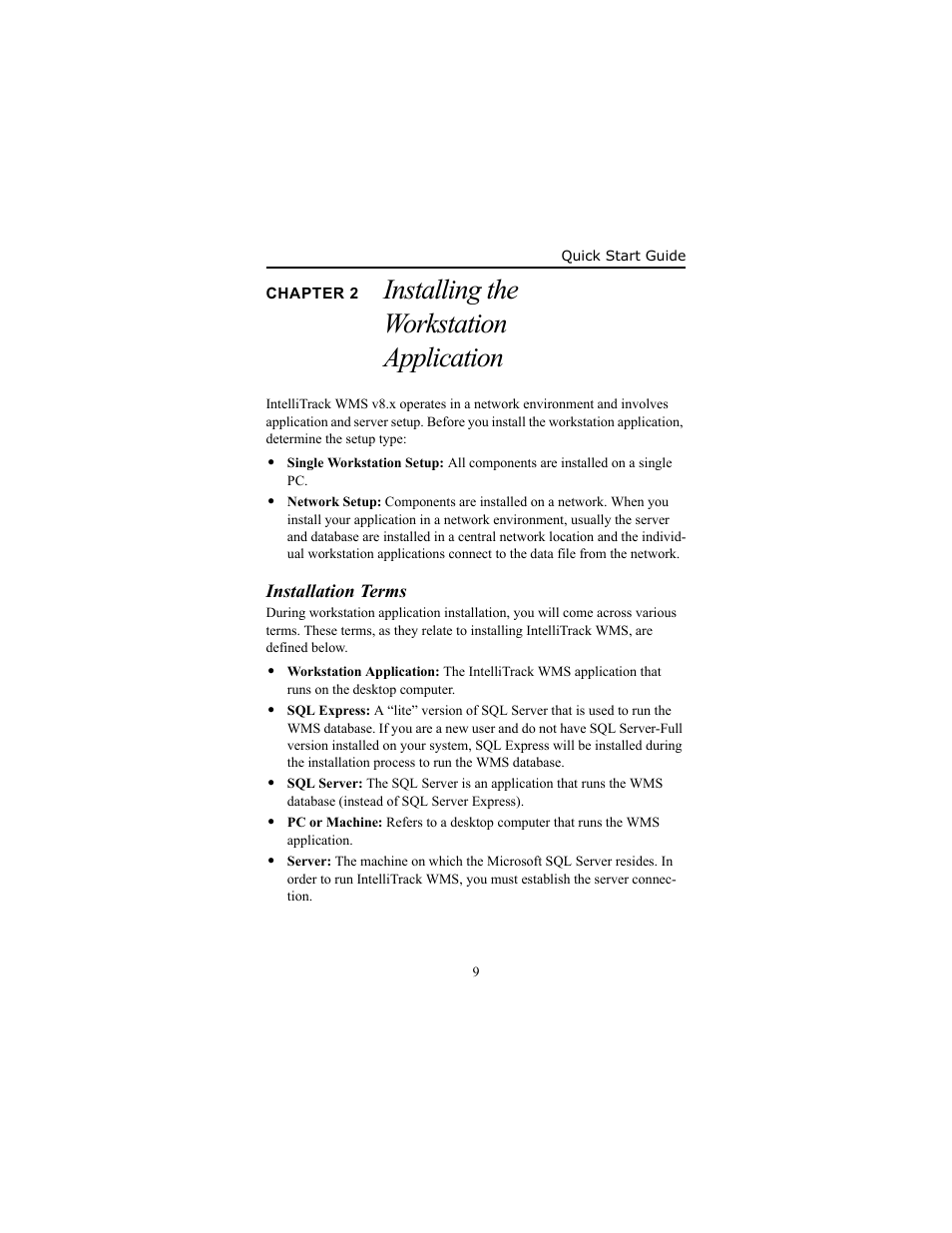 Chapter 2 installing the workstation application, Installation terms, Chapter 2 | Installing the w, Installing the workstation application | IntelliTrack WMS – Warehouse Management System User Manual | Page 13 / 34