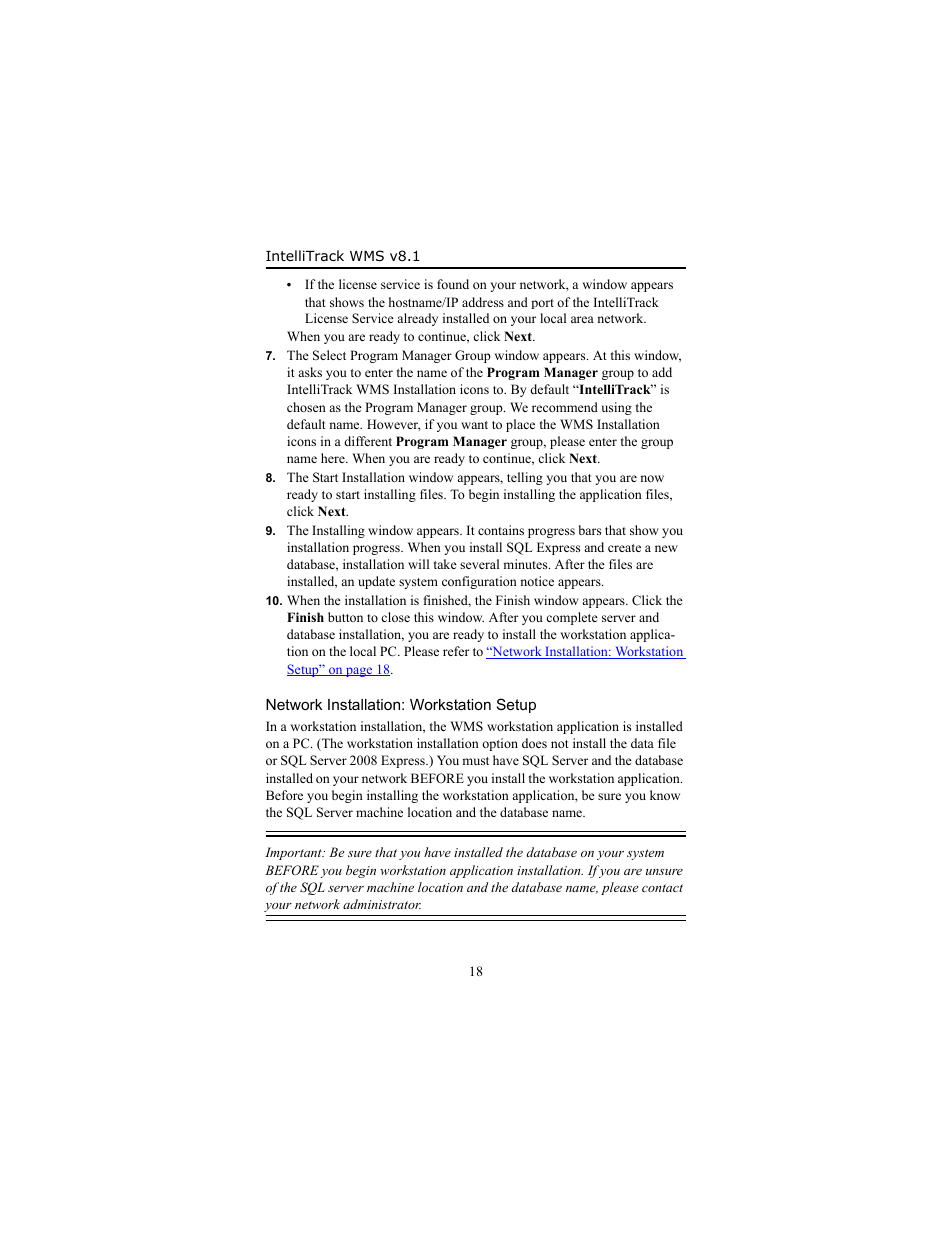 Network installation: workstation setup, Network installation: workstation setup 18 | IntelliTrack WMS – Warehouse Management System User Manual | Page 22 / 34