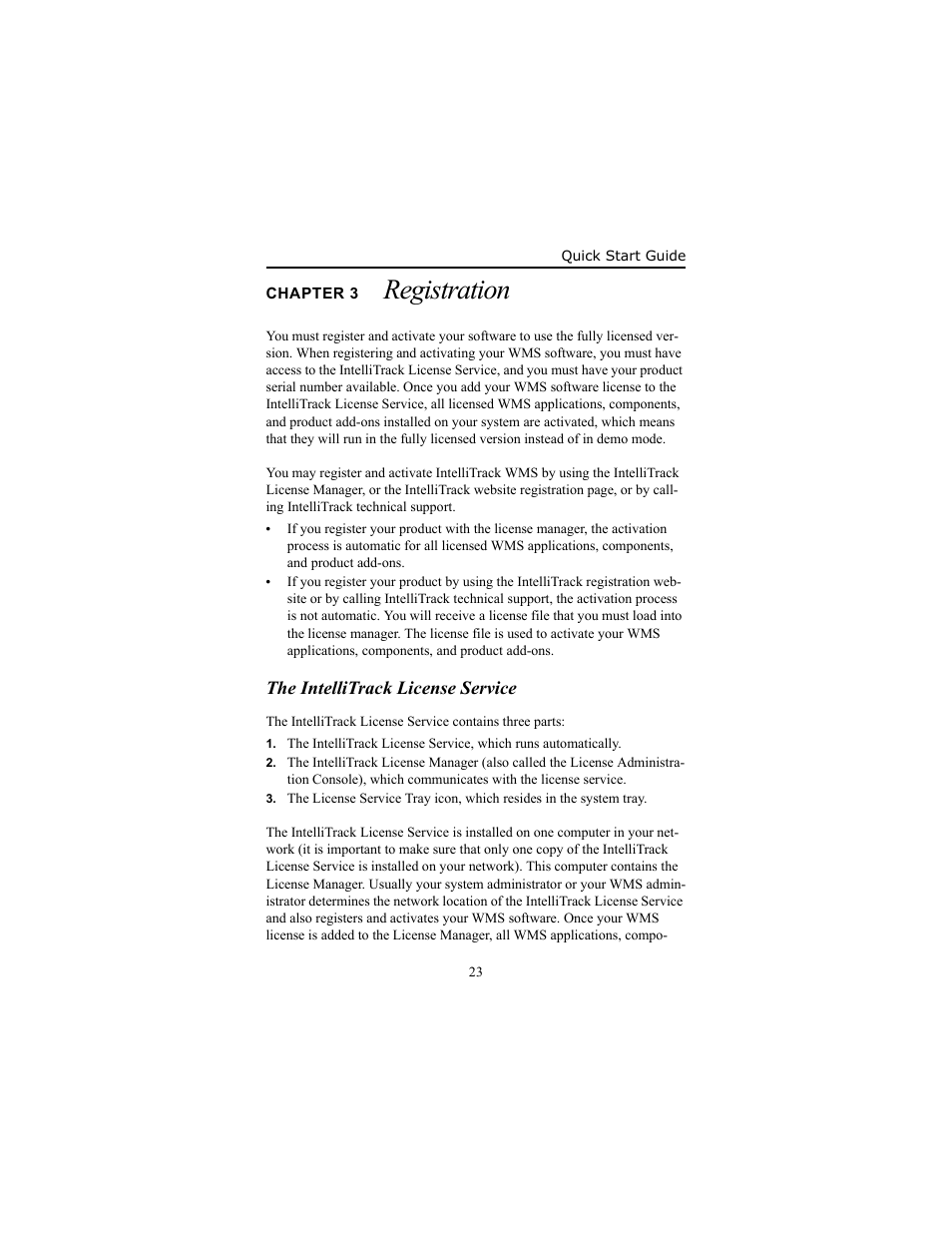 Chapter 3 registration, The intellitrack license service, Chapter 3 | Registration, The intellitrack license service 23 | IntelliTrack WMS – Warehouse Management System User Manual | Page 27 / 34