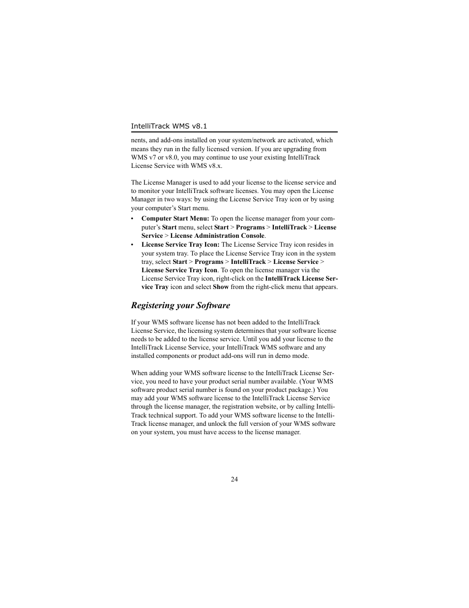 Registering your software, Registering your software 24 | IntelliTrack WMS – Warehouse Management System User Manual | Page 28 / 34
