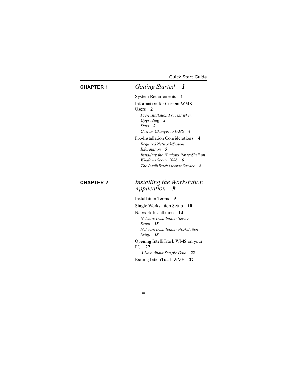 Getting s tarted 1, Installing the w orkstation application 9 | IntelliTrack WMS – Warehouse Management System User Manual | Page 3 / 34