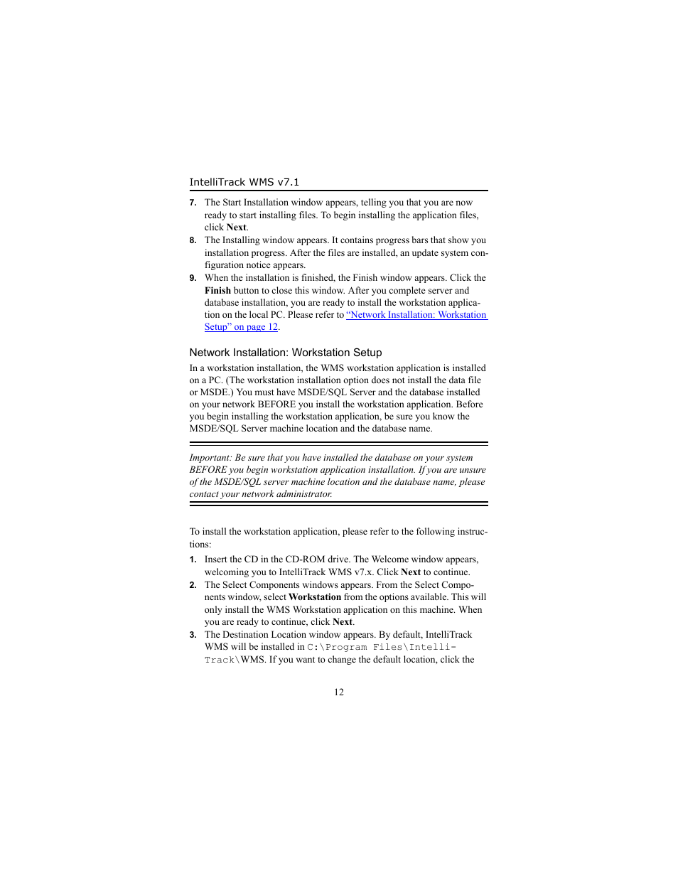 Network installation: workstation setup, Network installation: workstation setup 12 | IntelliTrack WMS – Warehouse Management System User Manual | Page 16 / 26