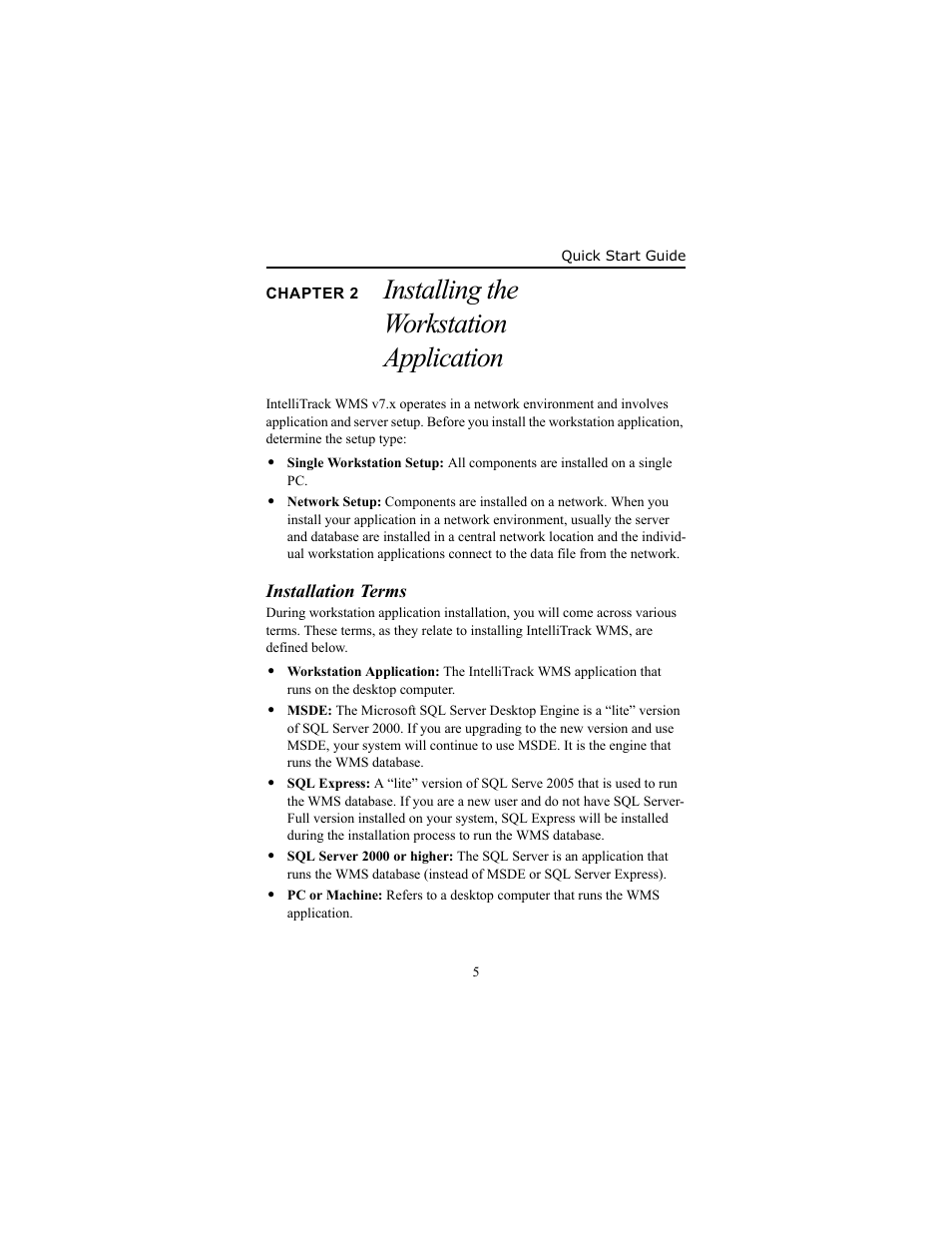 Chapter 2 installing the workstation application, Installation terms, Chapter 2 | Installing the w, Installing the workstation application | IntelliTrack WMS – Warehouse Management System User Manual | Page 9 / 26