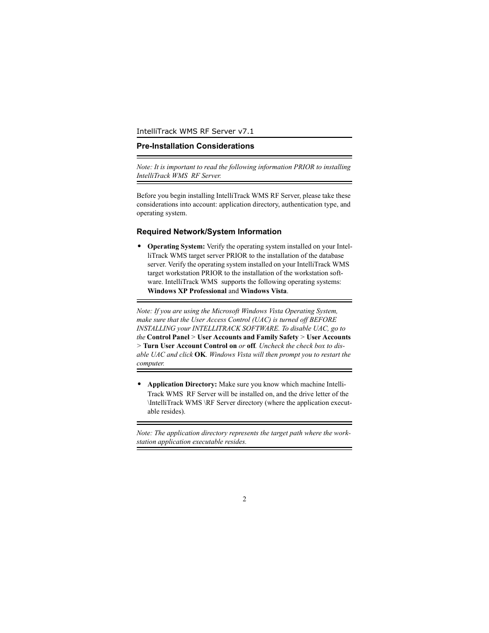 Pre-installation considerations, Pre-installation considerations 2 | IntelliTrack WMS – Warehouse Management System User Manual | Page 6 / 14