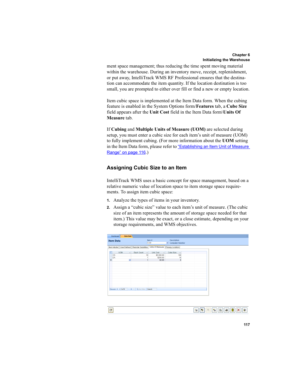 Assigning cubic size to an item | IntelliTrack WMS – Warehouse Management System User Manual | Page 143 / 466
