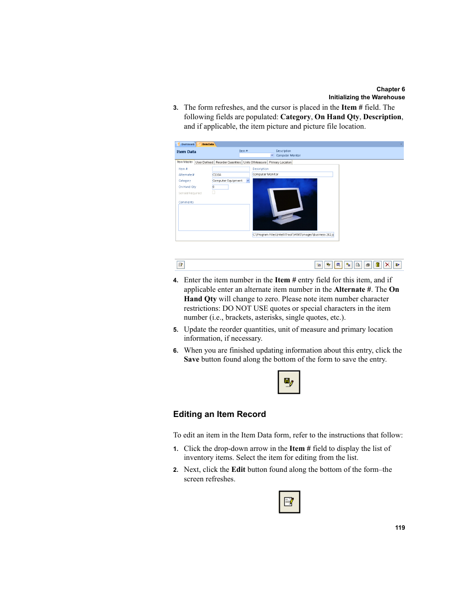 Editing an item record | IntelliTrack WMS – Warehouse Management System User Manual | Page 145 / 466