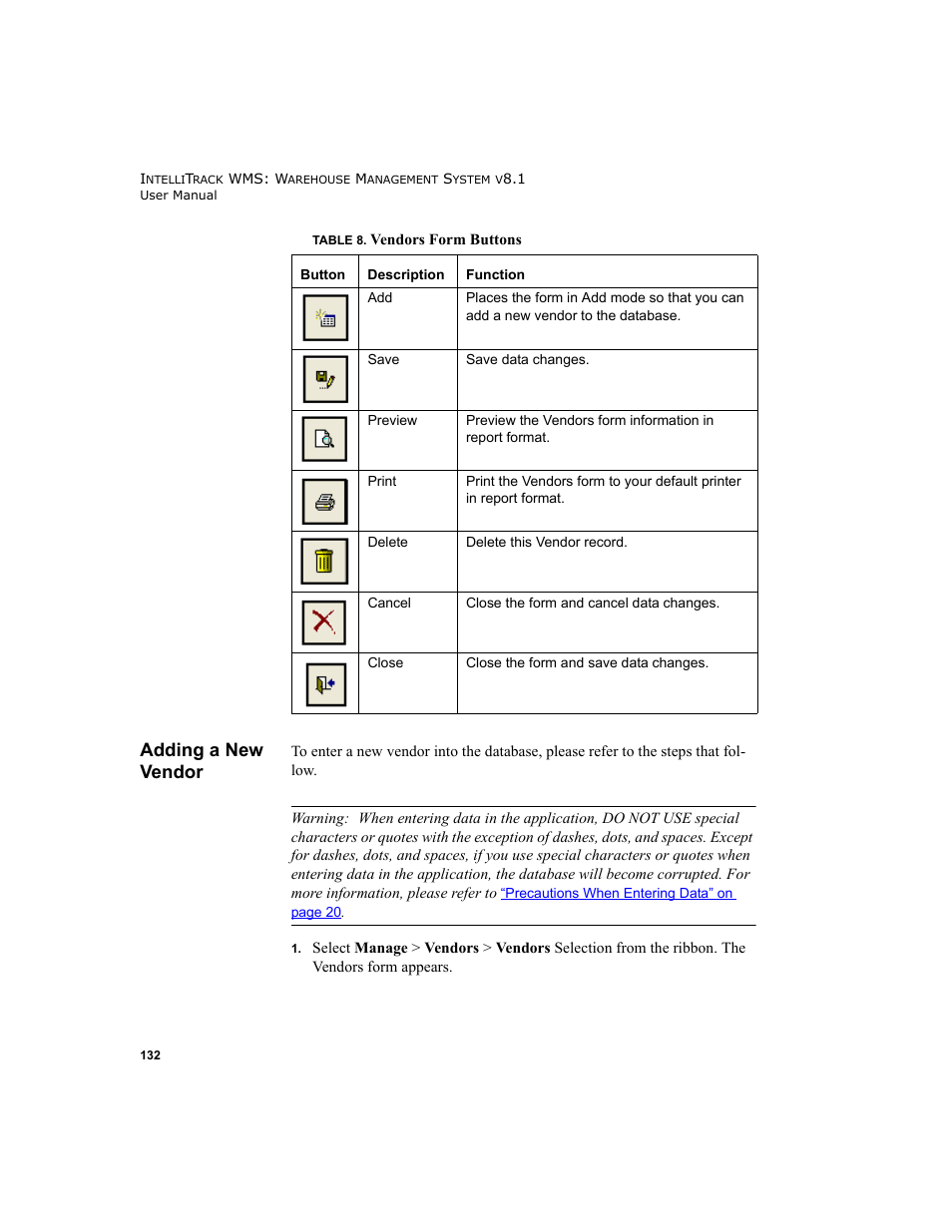 Adding a new vendor | IntelliTrack WMS – Warehouse Management System User Manual | Page 158 / 466