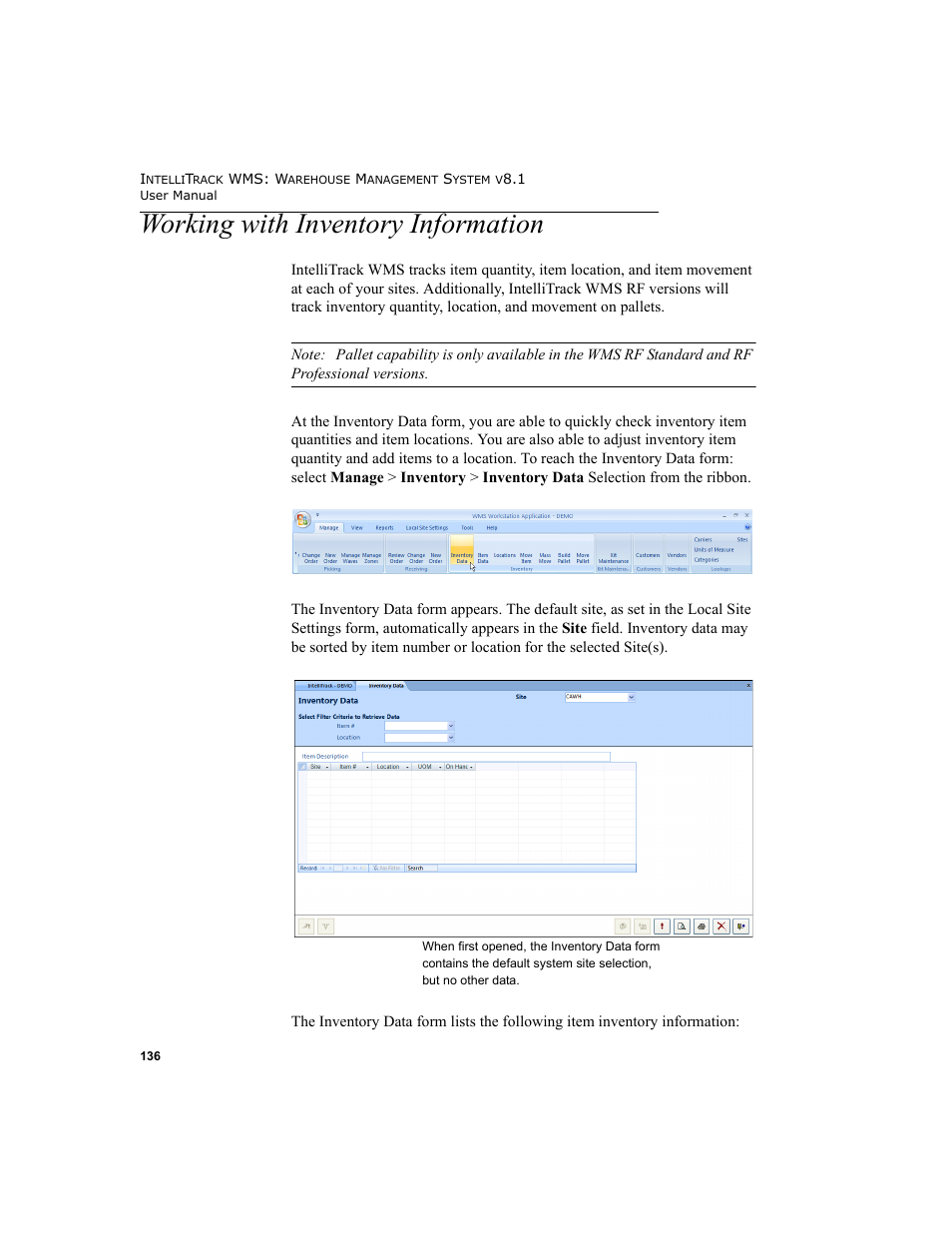 Working with inventory information | IntelliTrack WMS – Warehouse Management System User Manual | Page 162 / 466