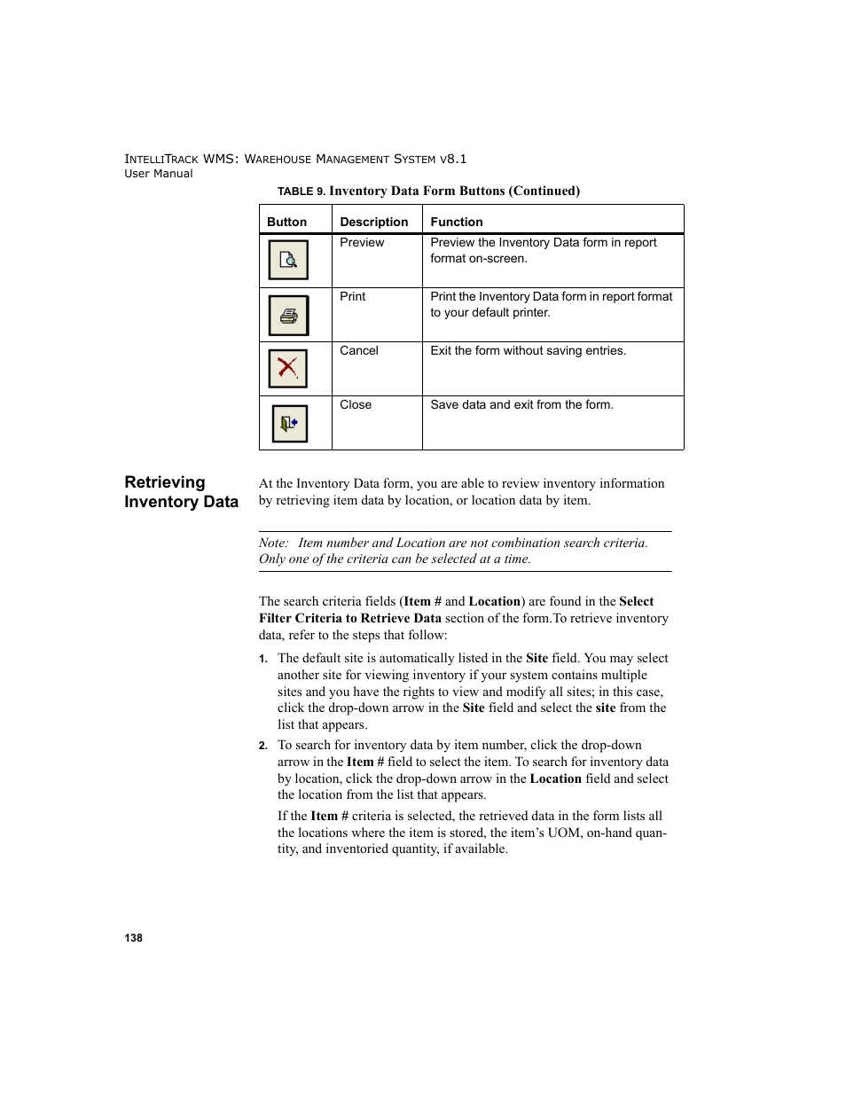 Retrieving inventory data | IntelliTrack WMS – Warehouse Management System User Manual | Page 164 / 466