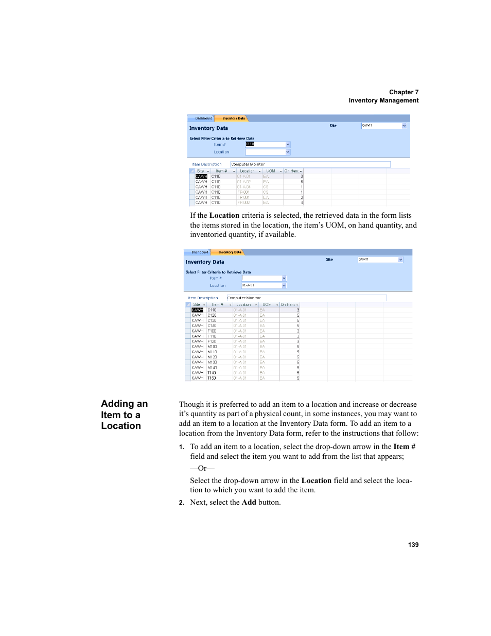 Adding an item to a location | IntelliTrack WMS – Warehouse Management System User Manual | Page 165 / 466