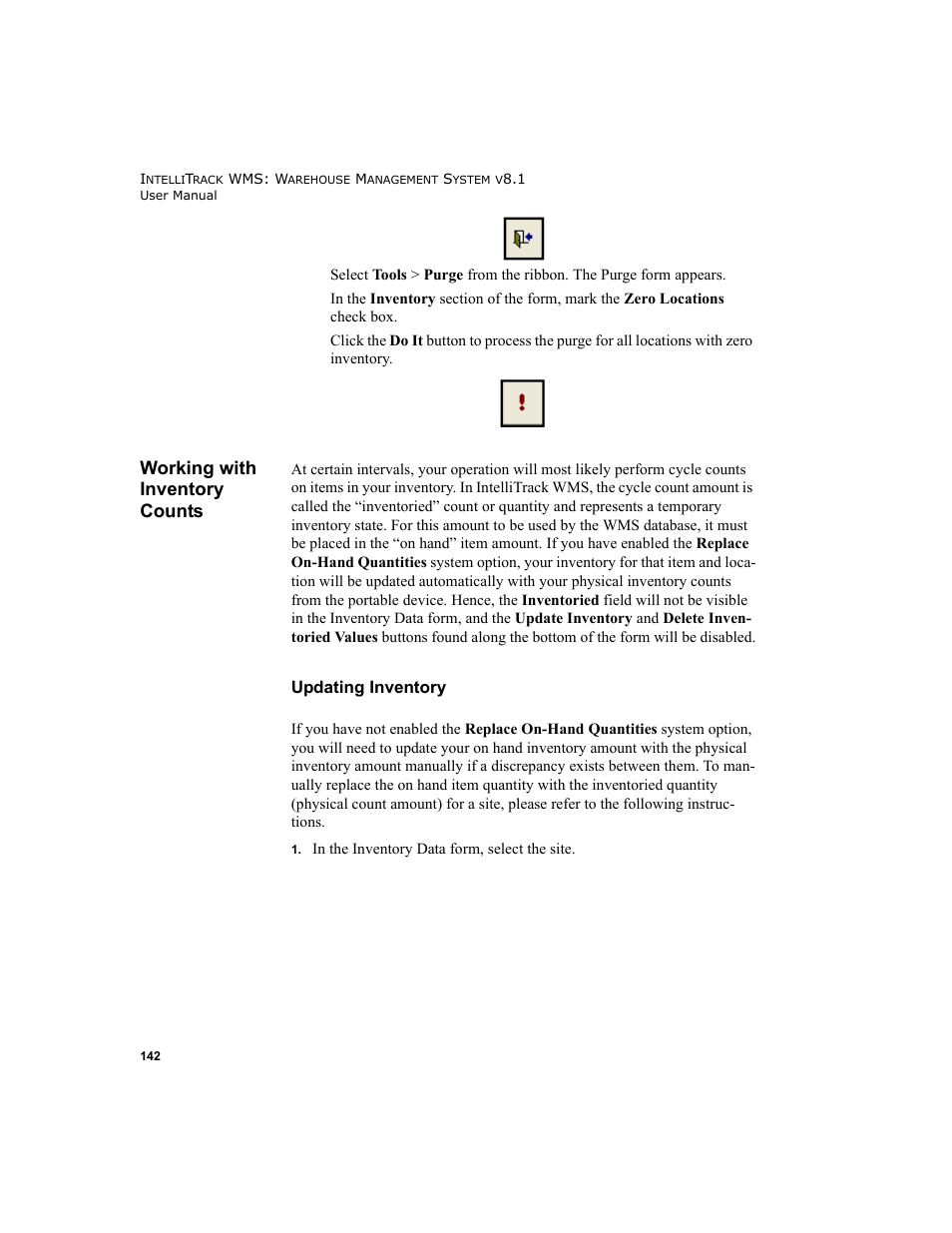 Working with inventory counts, Updating inventory | IntelliTrack WMS – Warehouse Management System User Manual | Page 168 / 466
