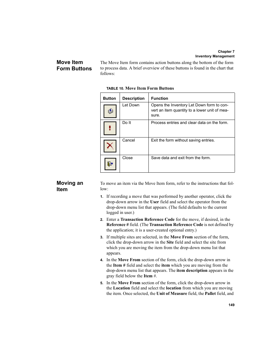 Move item form buttons, Moving an item, Move item form buttons moving an item | IntelliTrack WMS – Warehouse Management System User Manual | Page 175 / 466