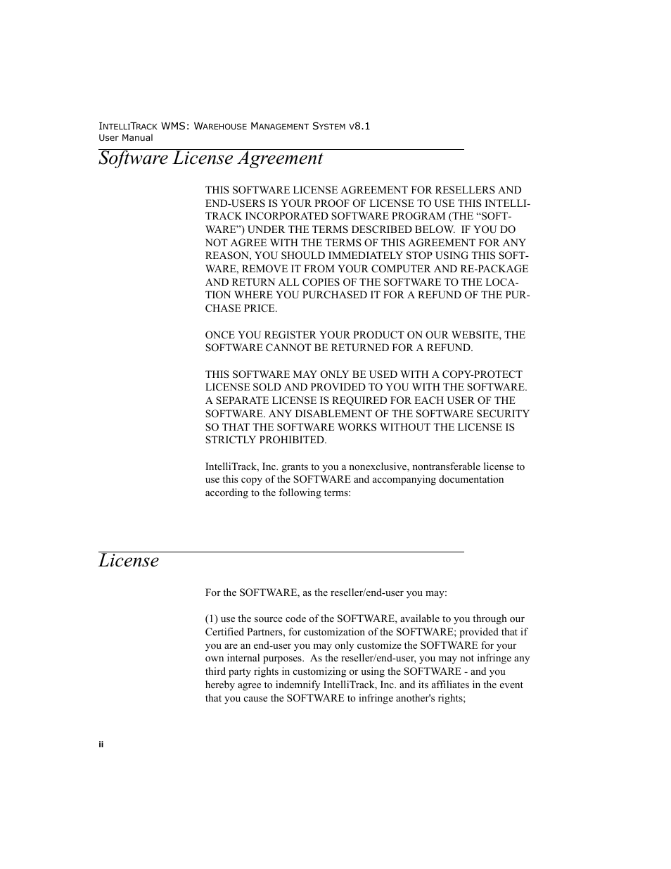 Software license agreement, License | IntelliTrack WMS – Warehouse Management System User Manual | Page 2 / 466