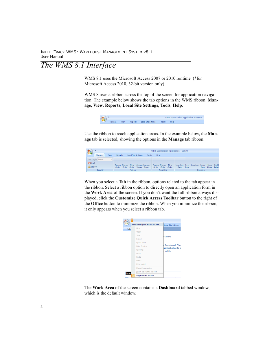 The wms 8.1 interface | IntelliTrack WMS – Warehouse Management System User Manual | Page 20 / 466