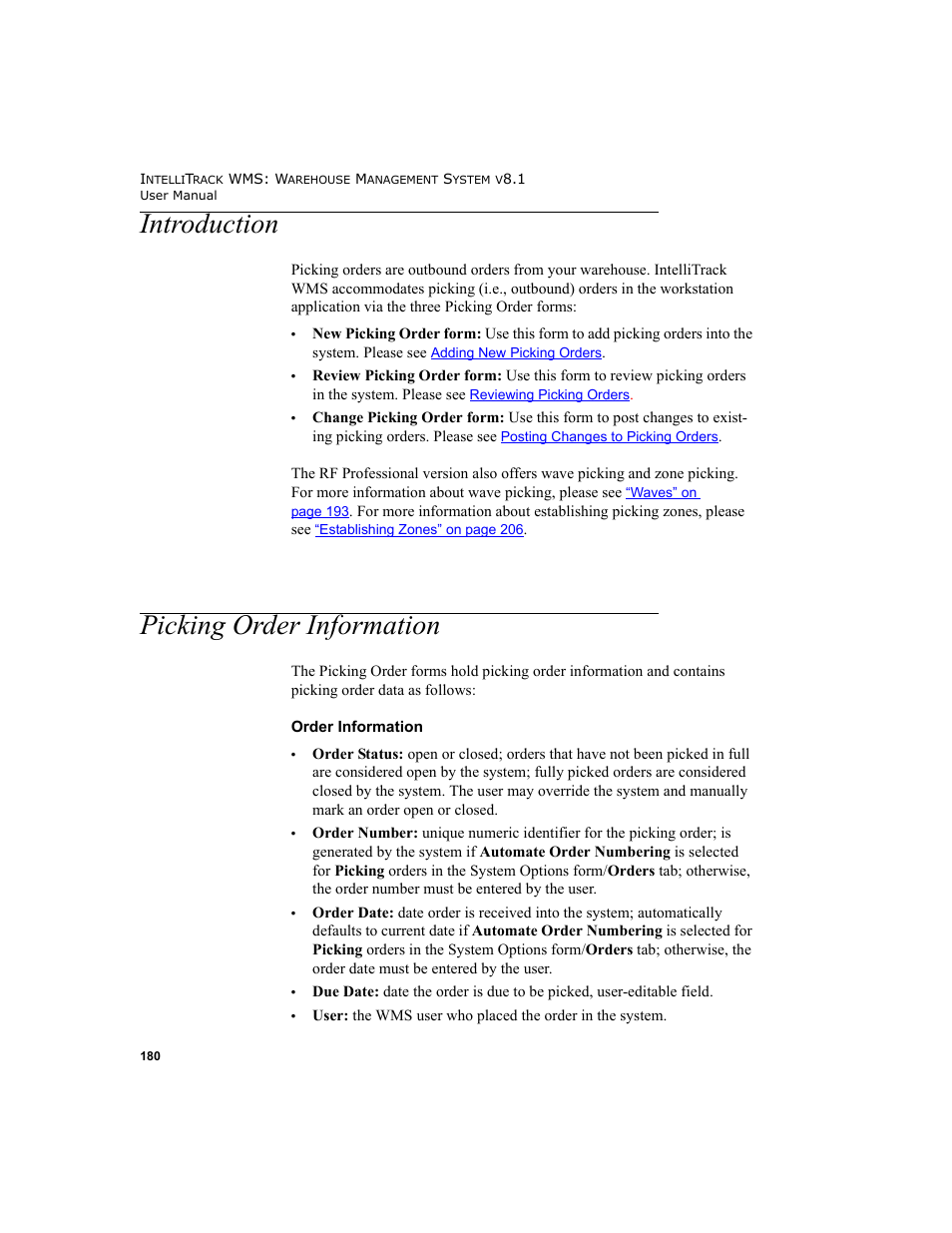 Introduction, Picking order information, Introduction picking order information | IntelliTrack WMS – Warehouse Management System User Manual | Page 206 / 466