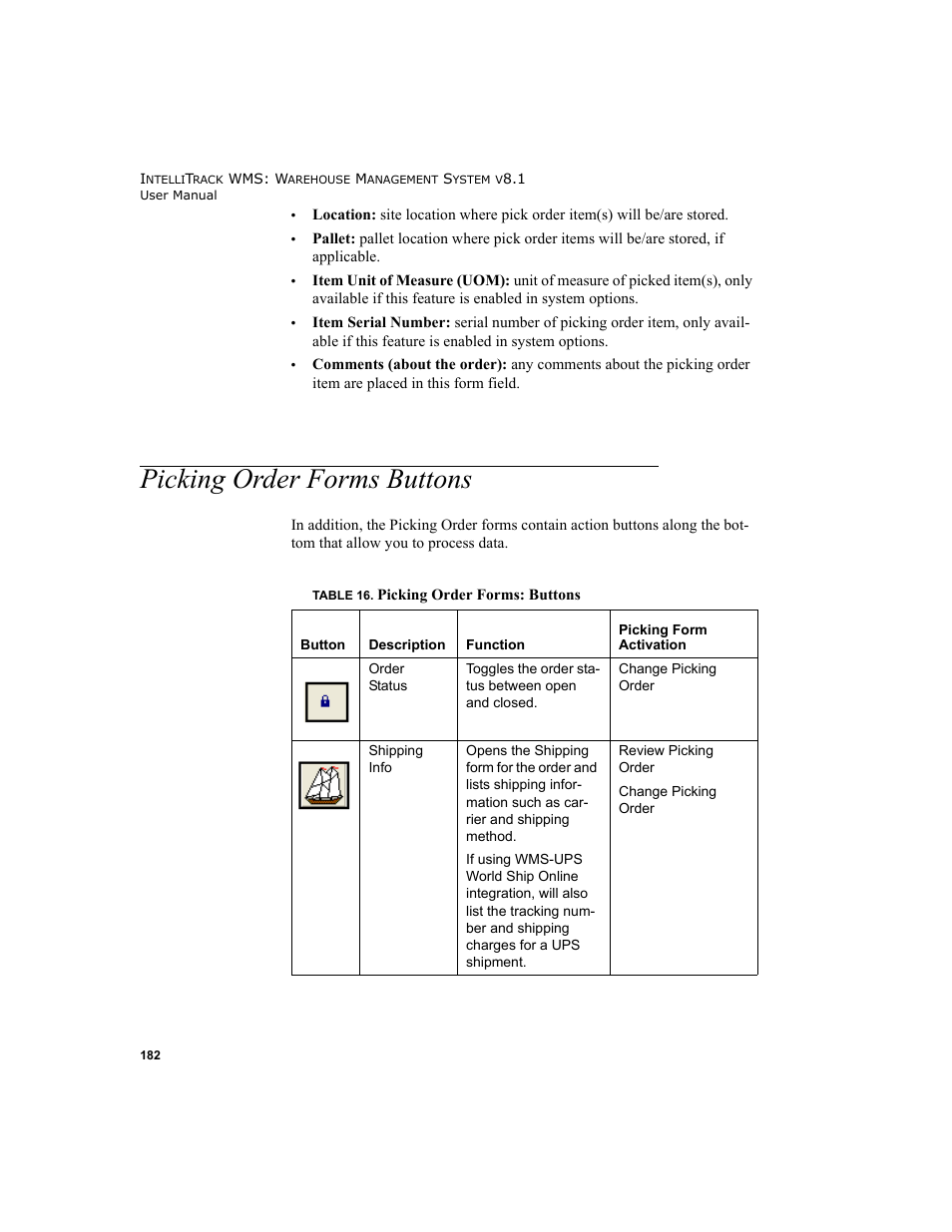 Picking order forms buttons | IntelliTrack WMS – Warehouse Management System User Manual | Page 208 / 466