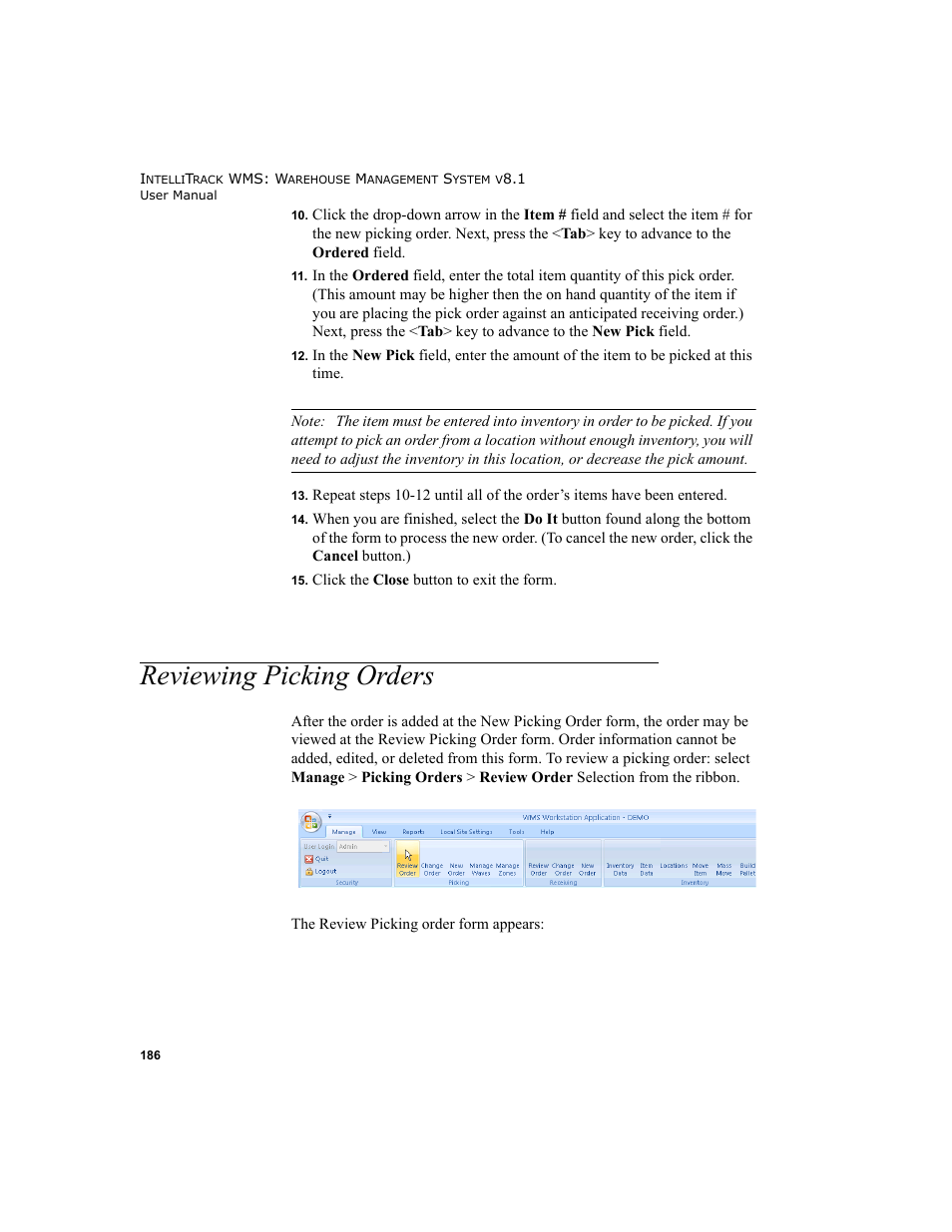 Reviewing picking orders | IntelliTrack WMS – Warehouse Management System User Manual | Page 212 / 466