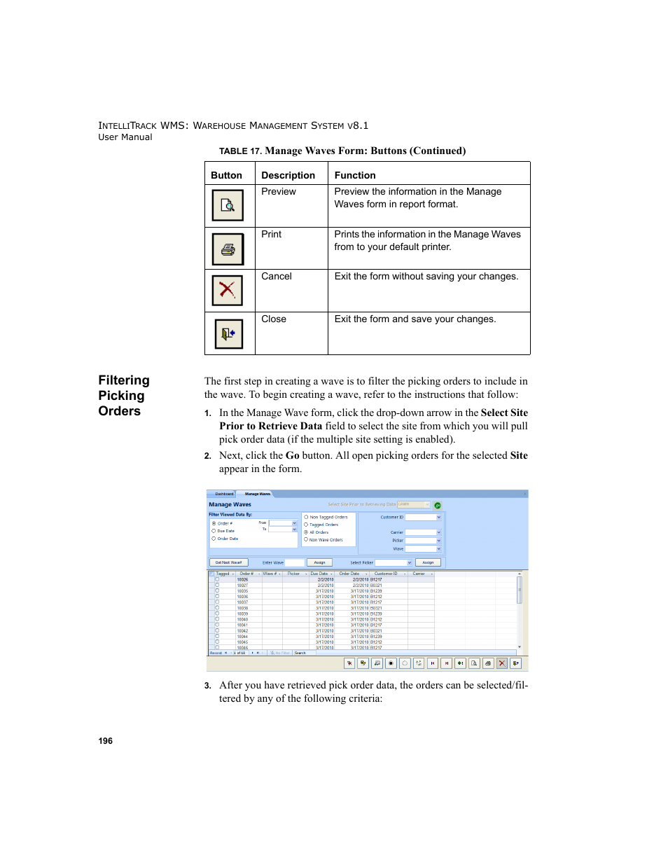 Filtering picking orders | IntelliTrack WMS – Warehouse Management System User Manual | Page 222 / 466